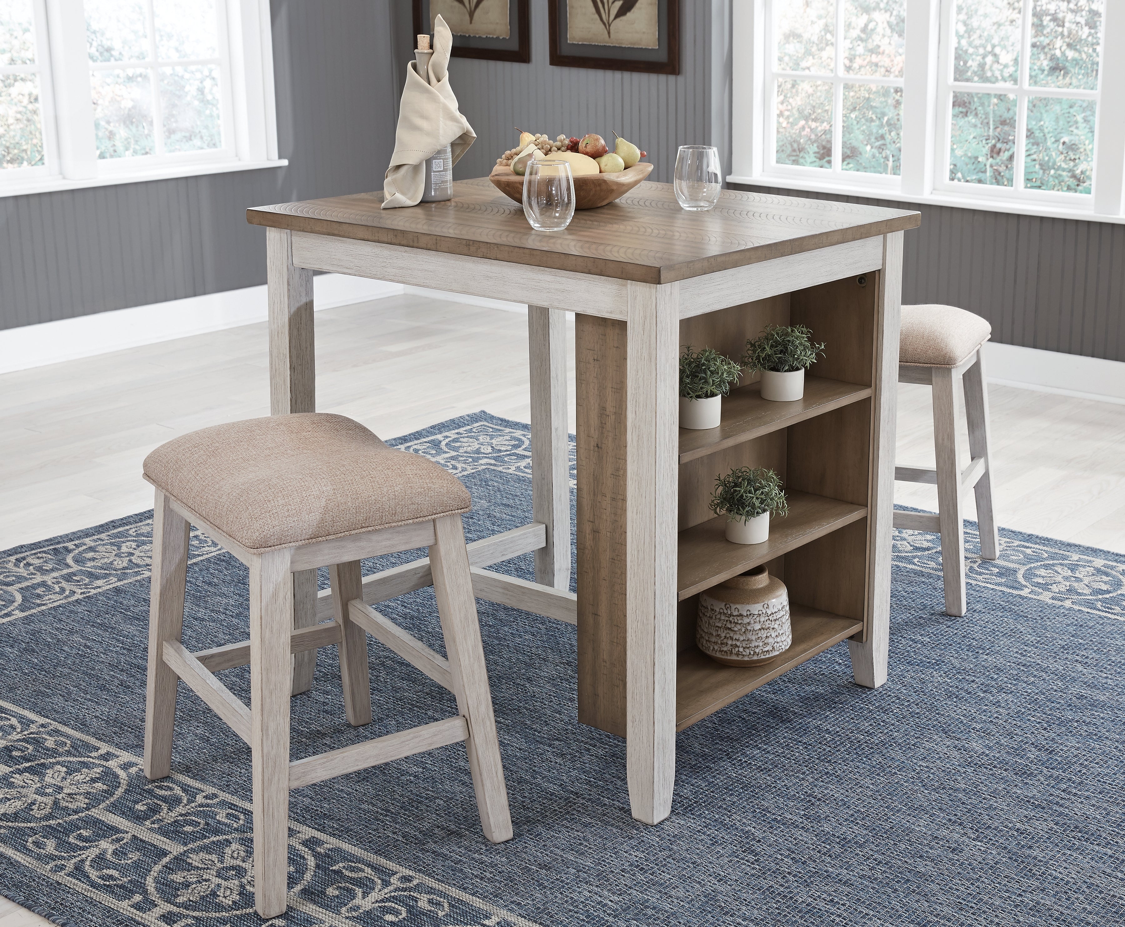 Furniture City Laplace - Ashley Furniture - Skempton Dining Room - RECT DRM Counter TBL Set(3/CN) / White/Light Brown - D394-113