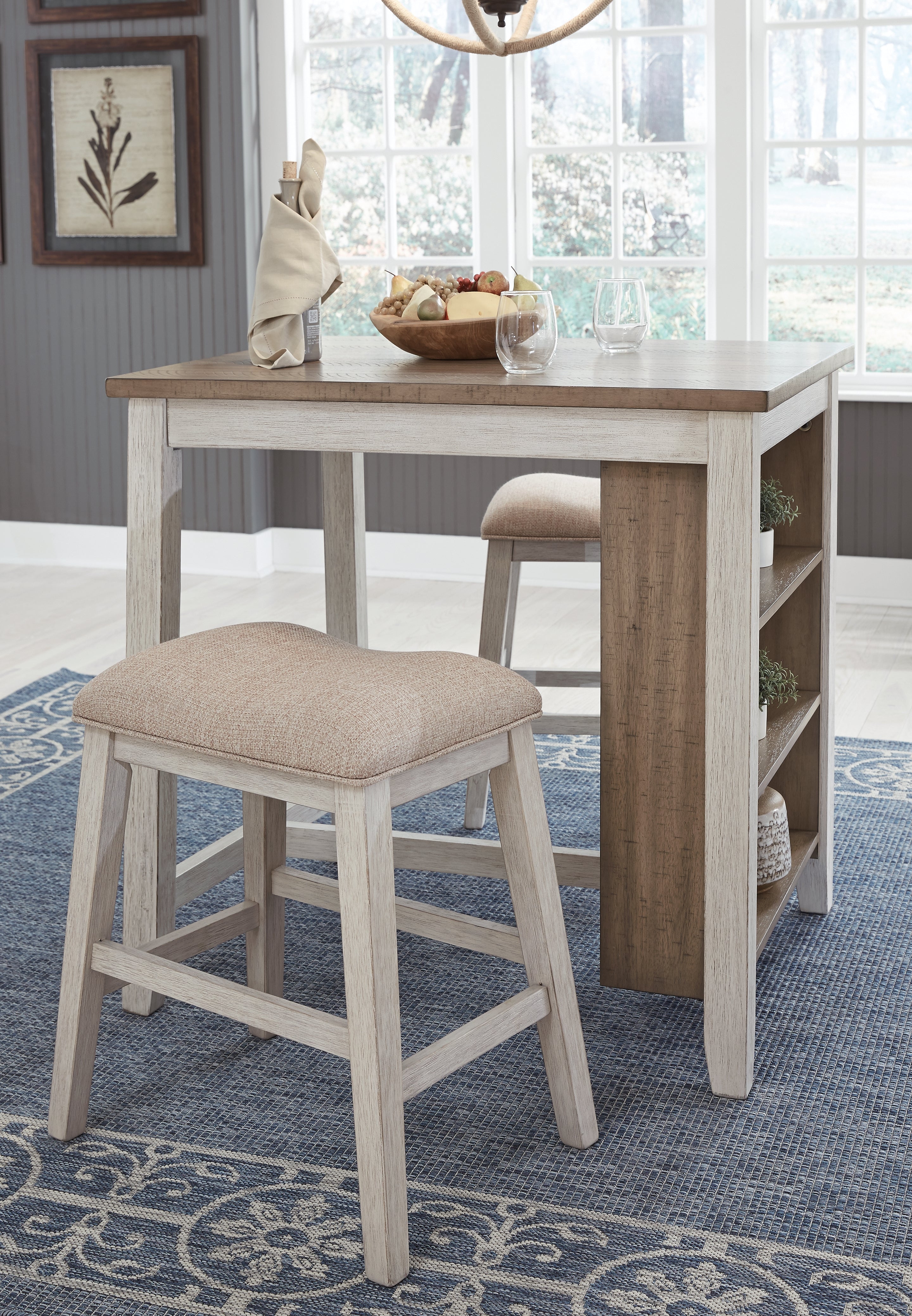 Furniture City Laplace - Ashley Furniture - Skempton Dining Room - RECT DRM Counter TBL Set(3/CN) / White/Light Brown - D394-113