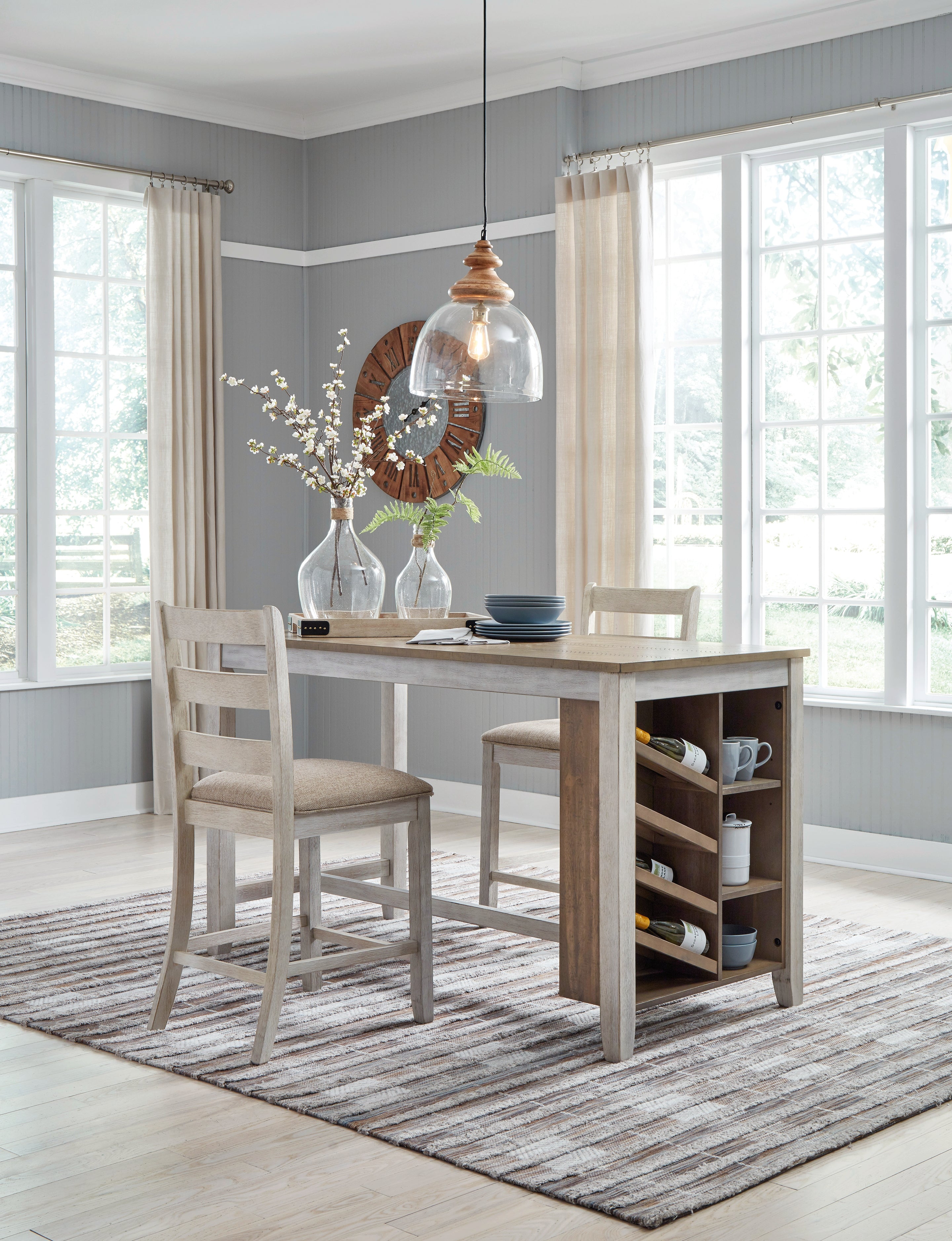 Furniture City Laplace - Ashley Furniture - Skempton Dining Room - RECT Counter Table w/Storage / White/Light Brown - D394-32