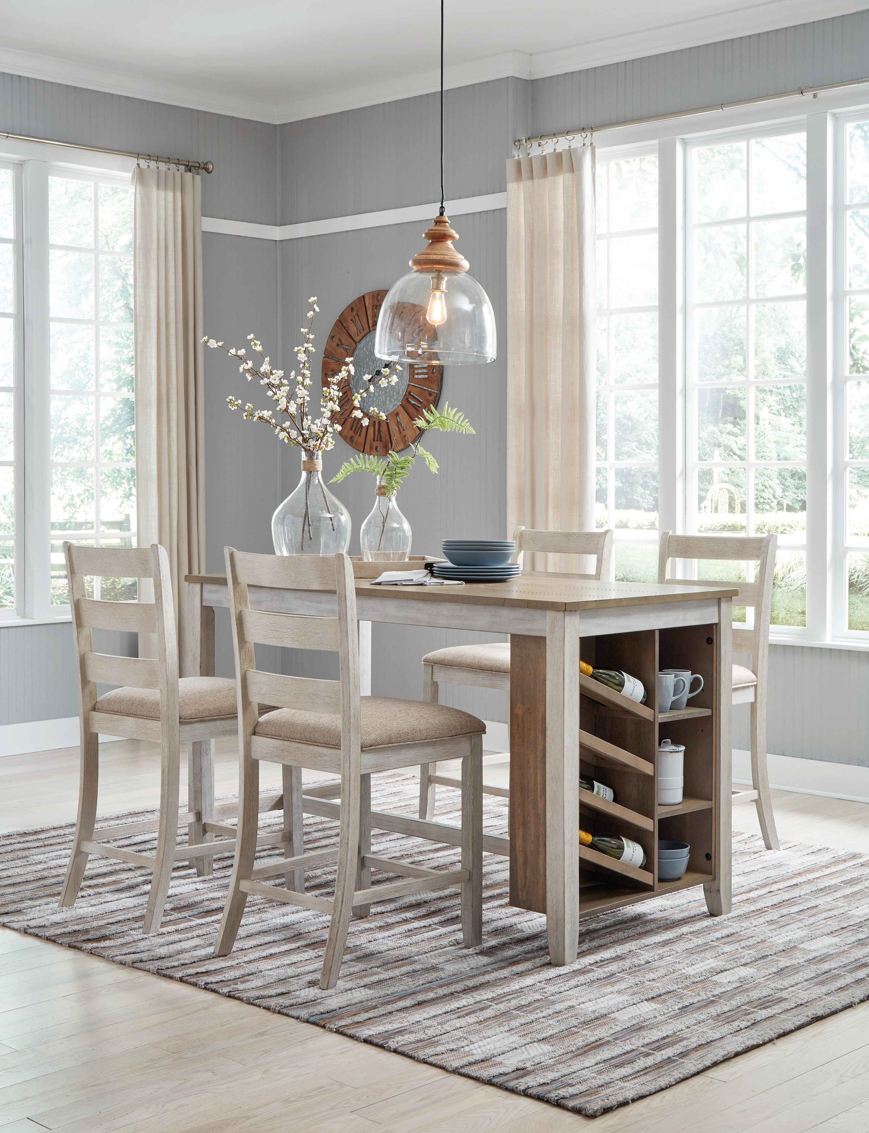 Furniture City Laplace - Ashley Furniture - Skempton Dining Room - RECT Counter Table w/Storage / White/Light Brown - D394-32