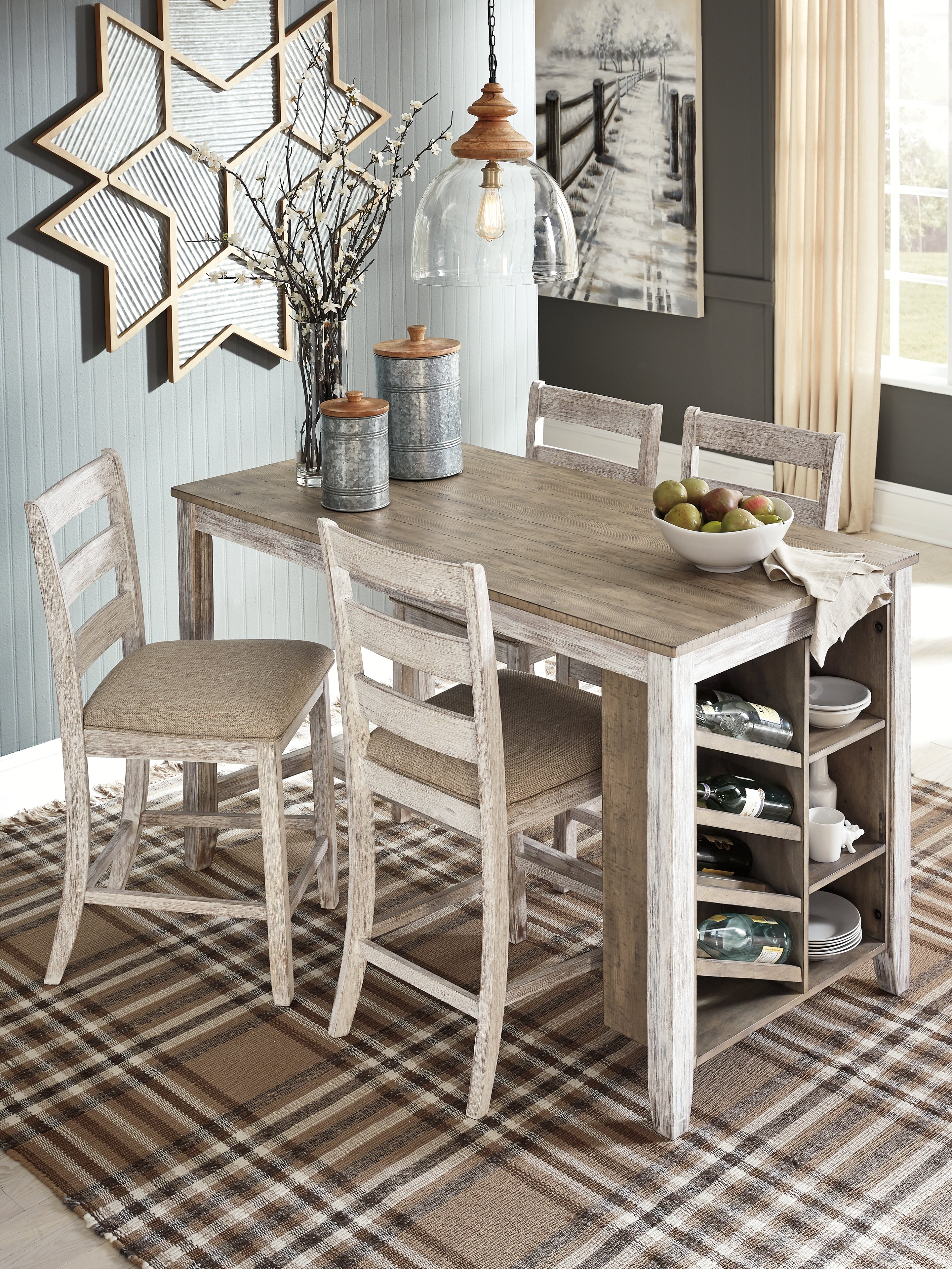 Furniture City Laplace - Ashley Furniture - Skempton Dining Room - RECT Counter Table w/Storage / White/Light Brown - D394-32