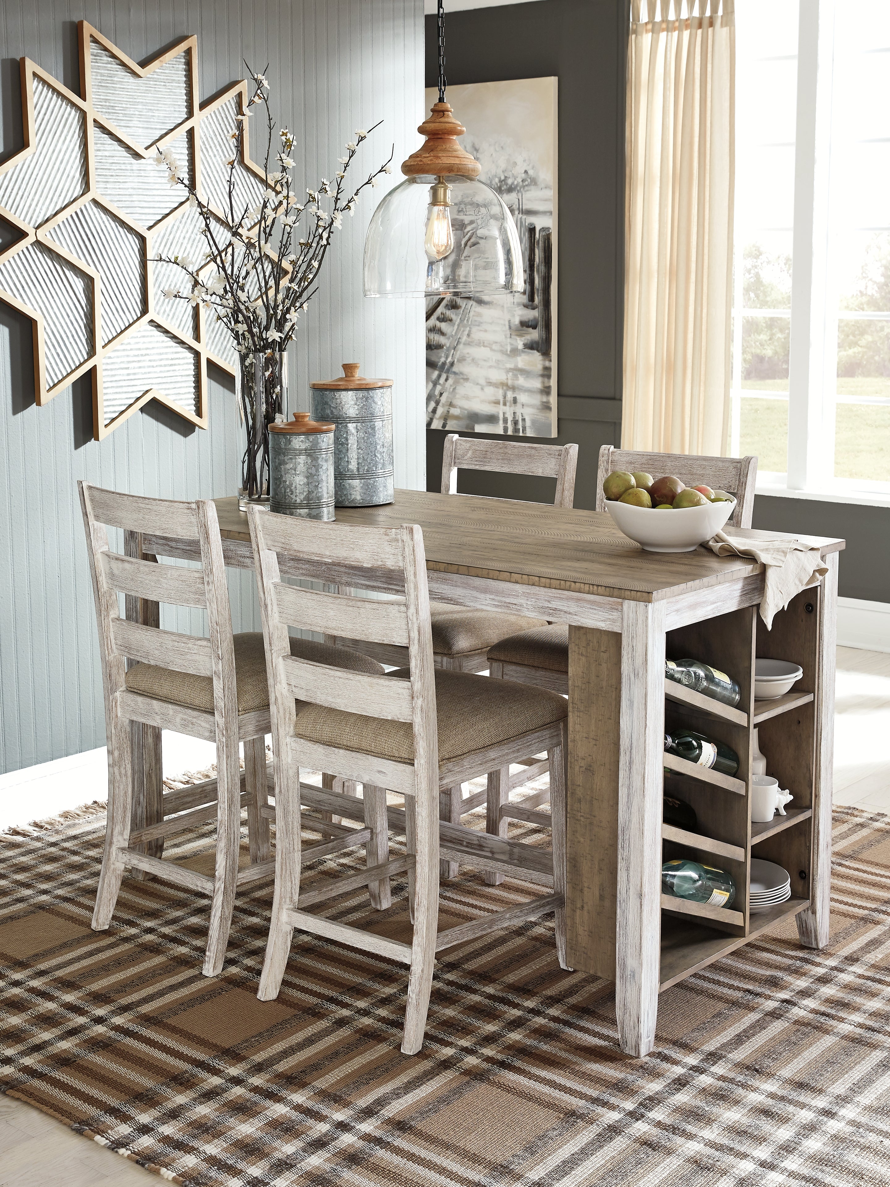 Furniture City Laplace - Ashley Furniture - Skempton Dining Room - RECT Counter Table w/Storage / White/Light Brown - D394-32