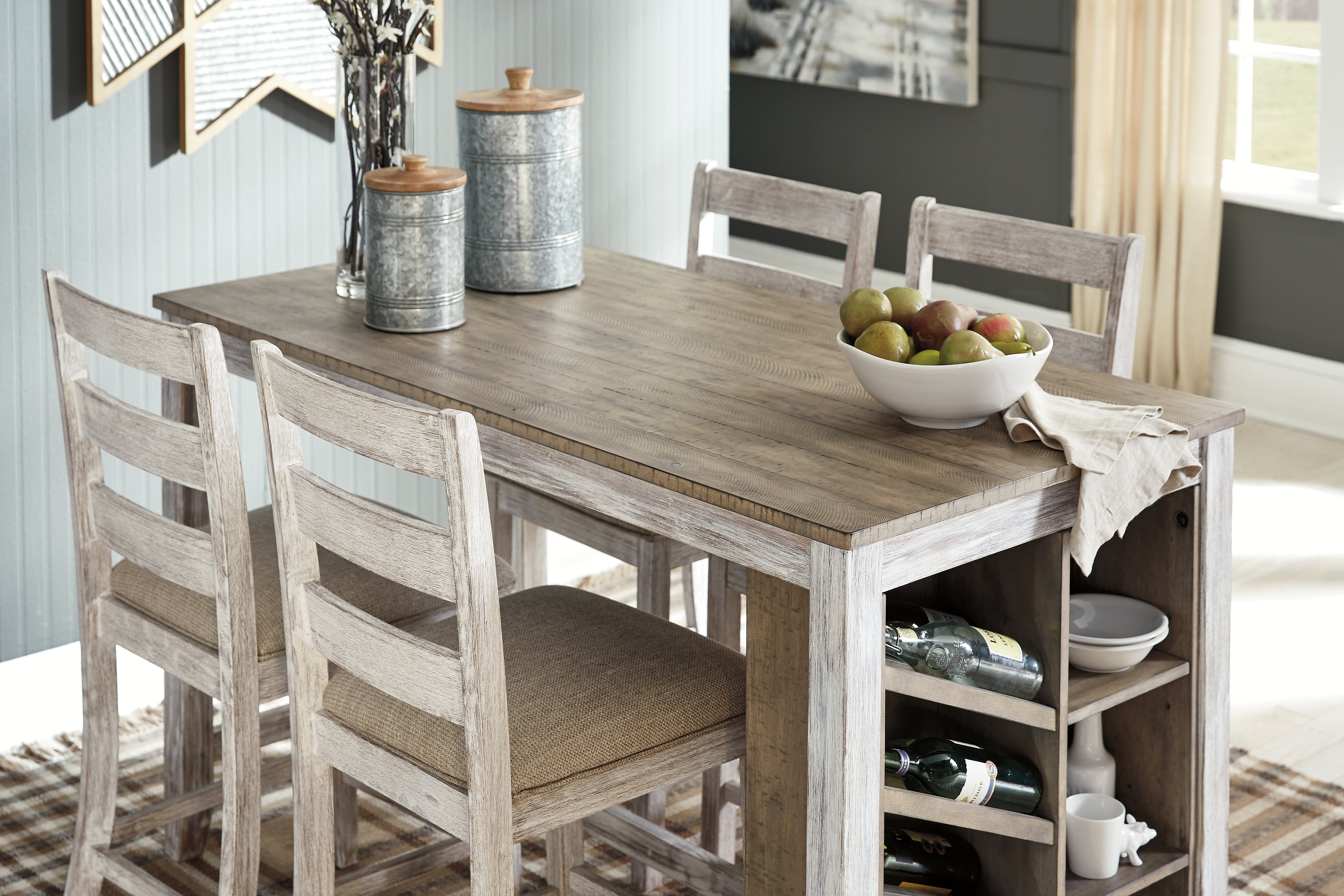 Furniture City Laplace - Ashley Furniture - Skempton Dining Room - RECT Counter Table w/Storage / White/Light Brown - D394-32