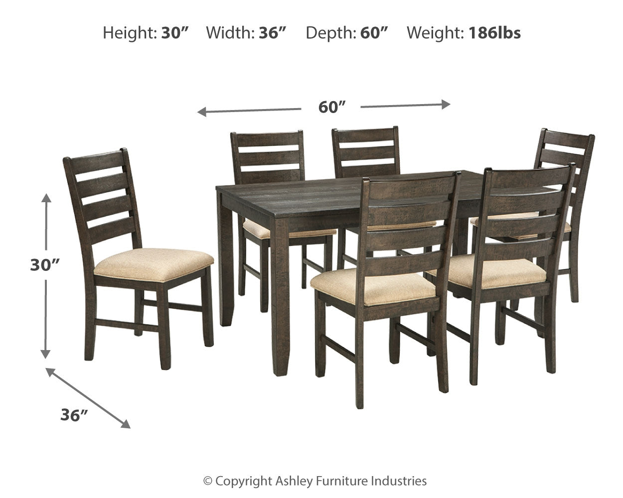 Furniture City Laplace - Ashley Furniture - Rokane Dining Room - Dining Room Table Set (7/CN) / Brown - D397-425