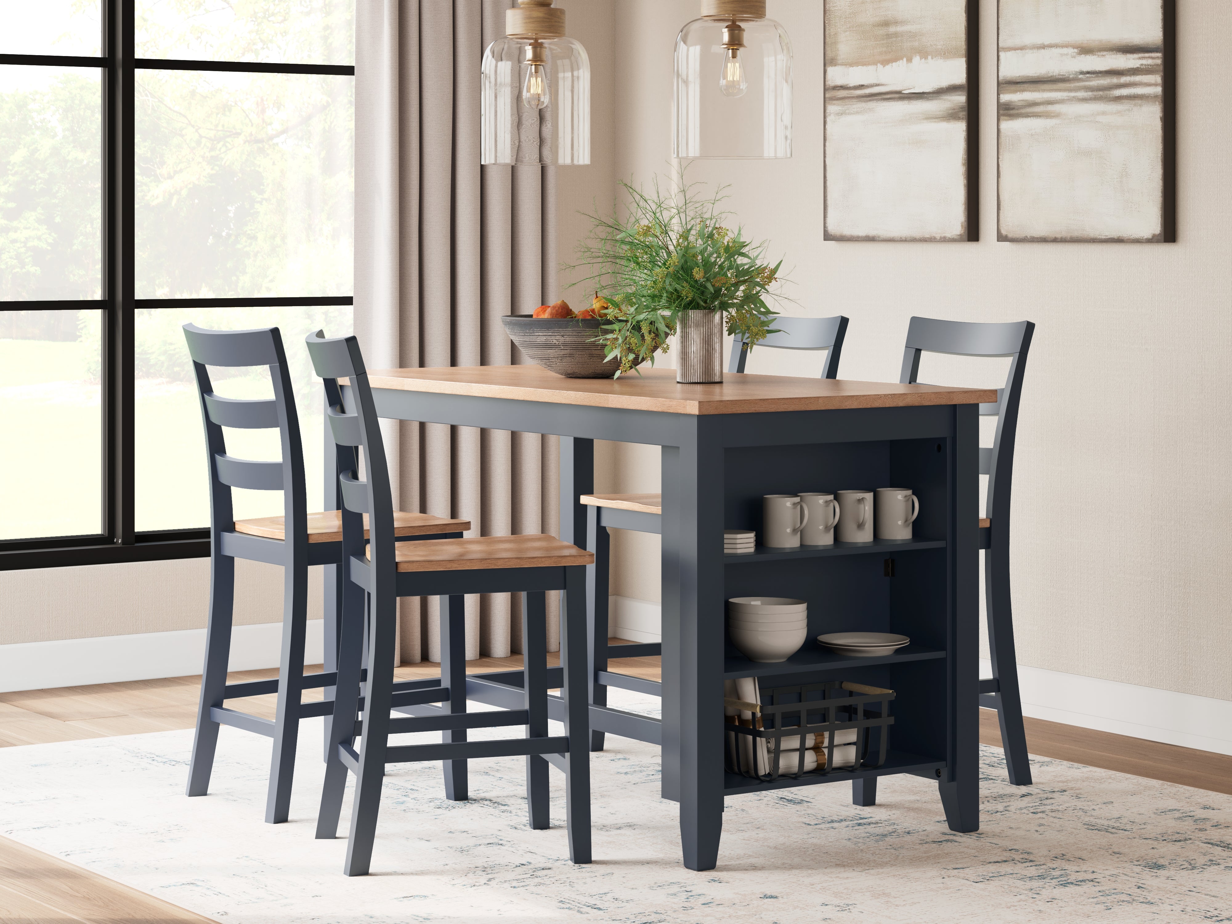 Furniture City Laplace - Ashley Furniture - Gesthaven Counter Height Dining Table and 4 Barstools - Counter Height Dining Table and 4 Barstools / Natural/Blue - D399D2