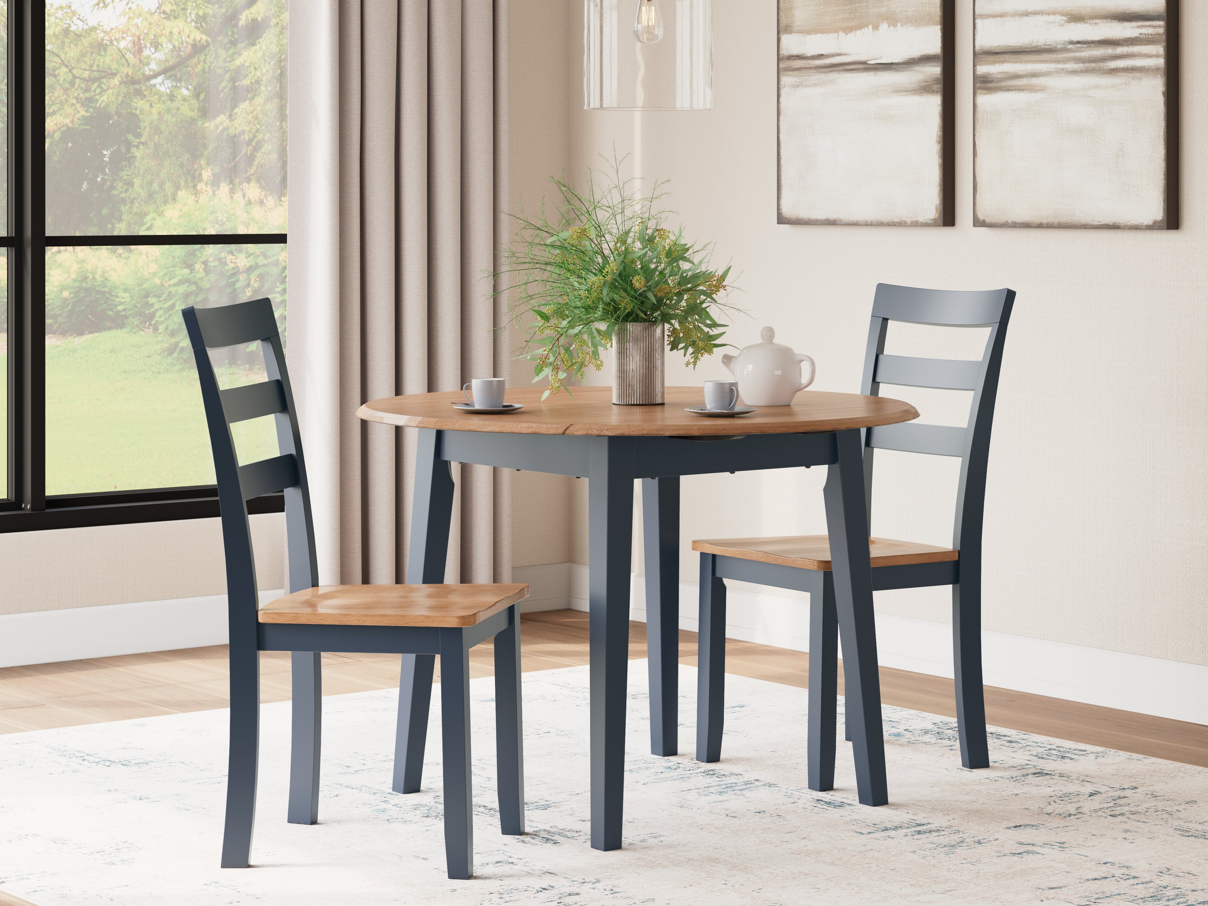 Furniture City Laplace - Ashley Furniture - Gesthaven Dining Table and 2 Chairs - Dining Table and 2 Chairs / Natural/Blue - D399D4