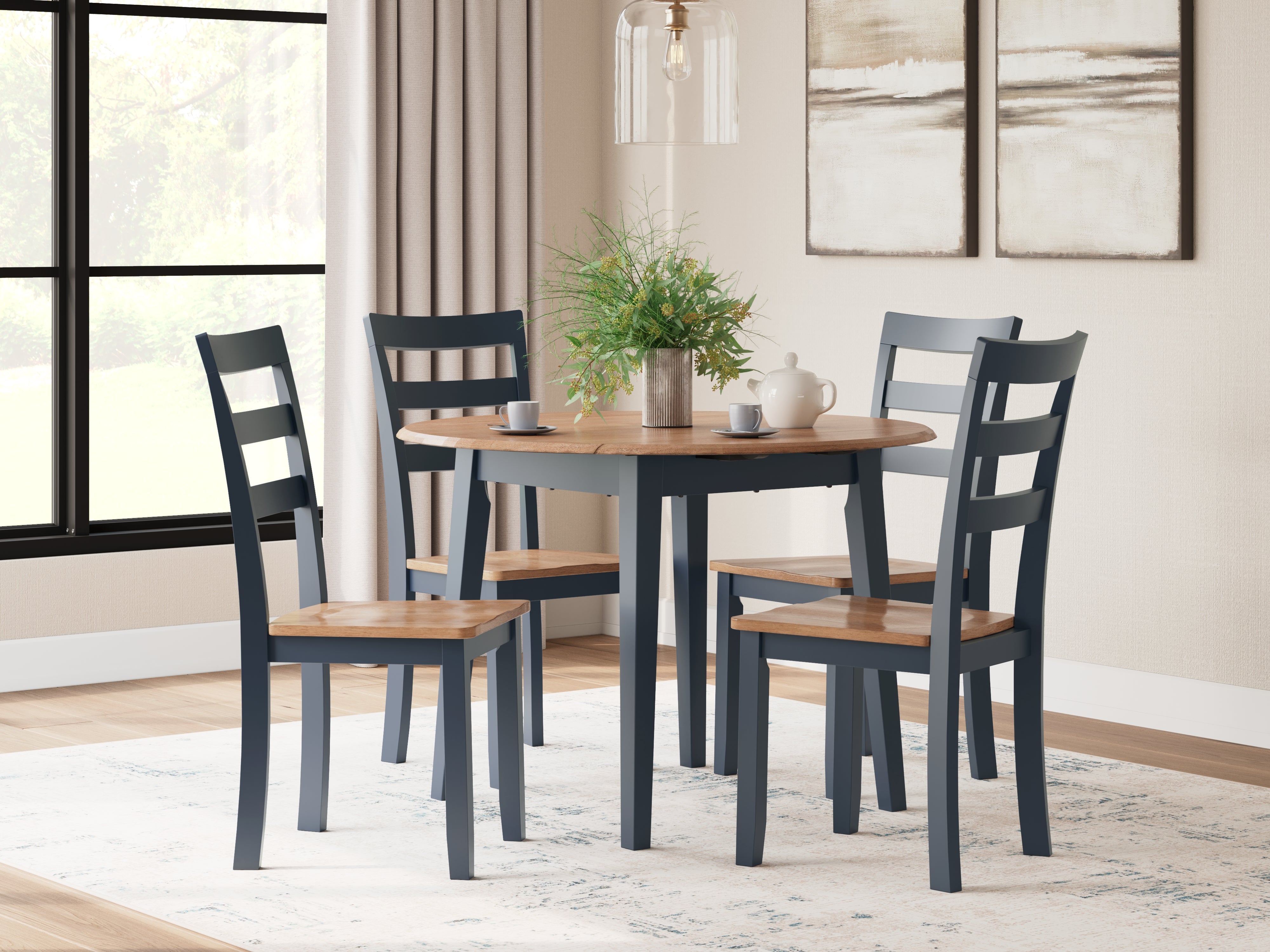Furniture City Laplace - Ashley Furniture - Gesthaven Dining Table and 4 Chairs - Dining Table and 4 Chairs / Natural/Blue - D399D1