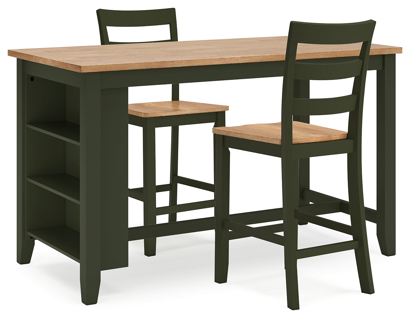 Furniture City Laplace - Ashley Furniture - Gesthaven Counter Height Dining Table and 2 Barstools - Counter Height Dining Table and 2 Barstools / Natural/Green - D401D3
