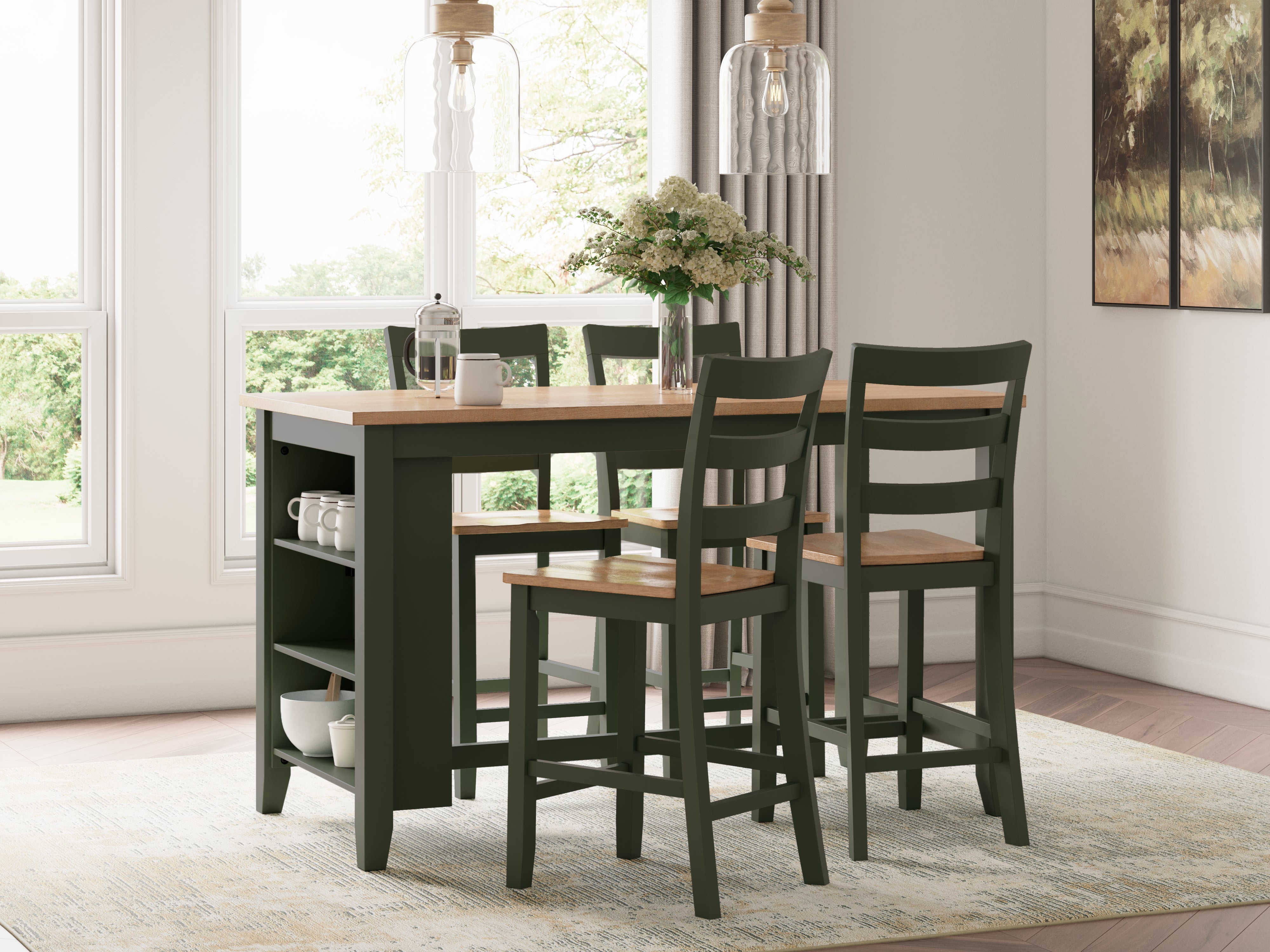 Furniture City Laplace - Ashley Furniture - Gesthaven Counter Height Dining Table and 4 Barstools - Counter Height Dining Table and 4 Barstools / Natural/Green - D401D2