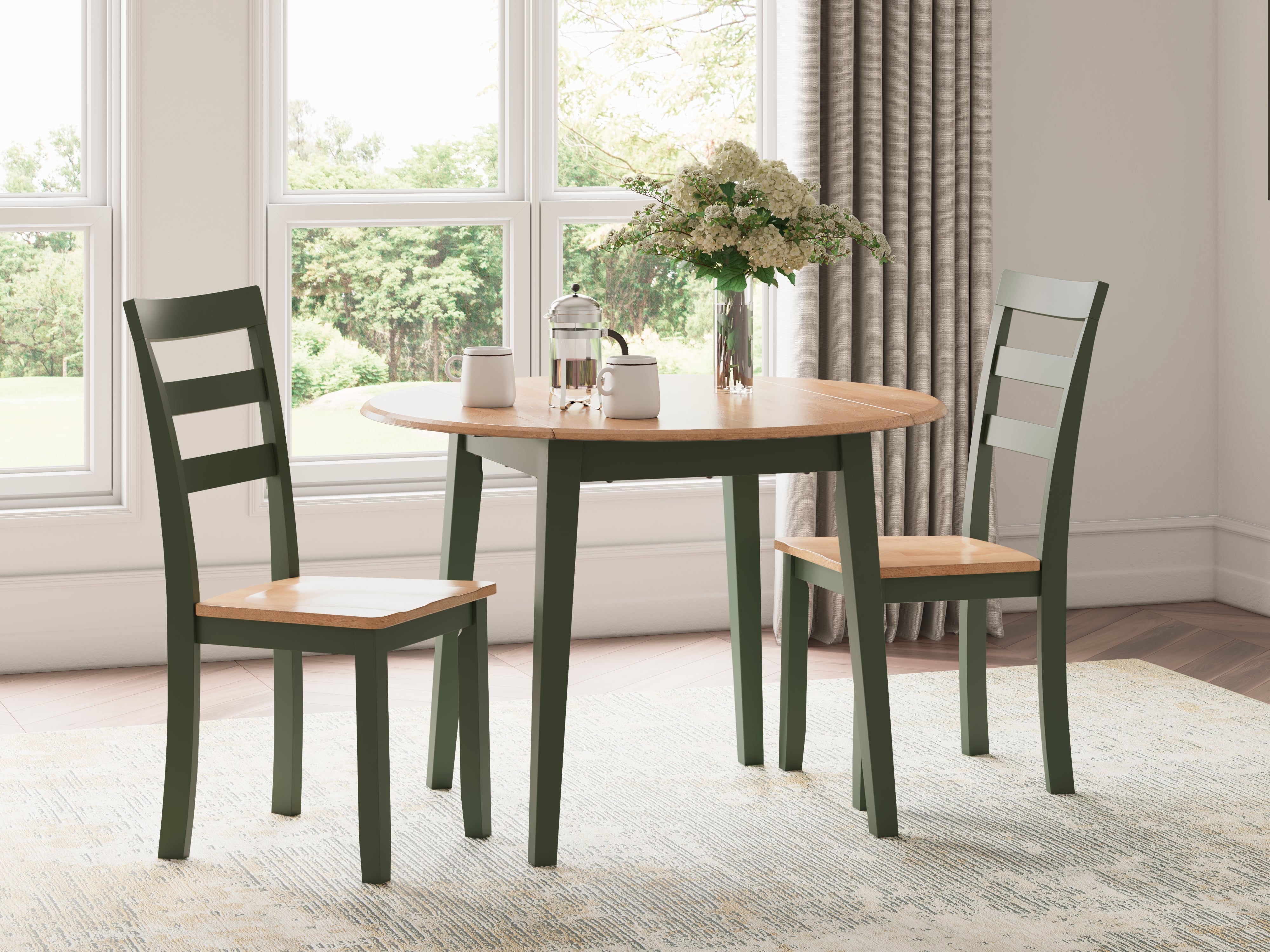 Furniture City Laplace - Ashley Furniture - Gesthaven Dining Table and 2 Chairs - Dining Table and 2 Chairs / Natural/Green - D401D4
