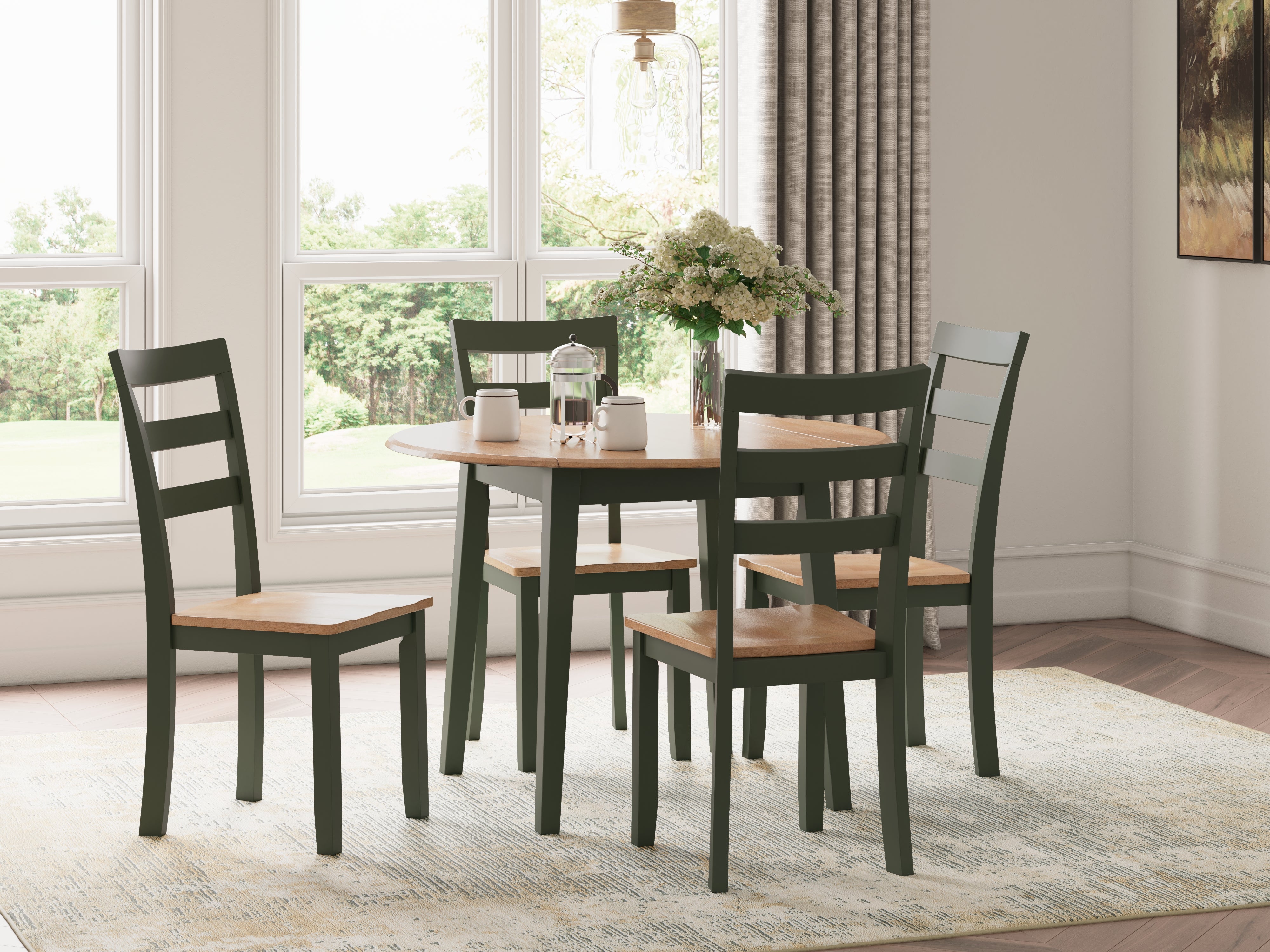 Furniture City Laplace - Ashley Furniture - Gesthaven Dining Table and 4 Chairs - Dining Table and 4 Chairs / Natural/Green - D401D1