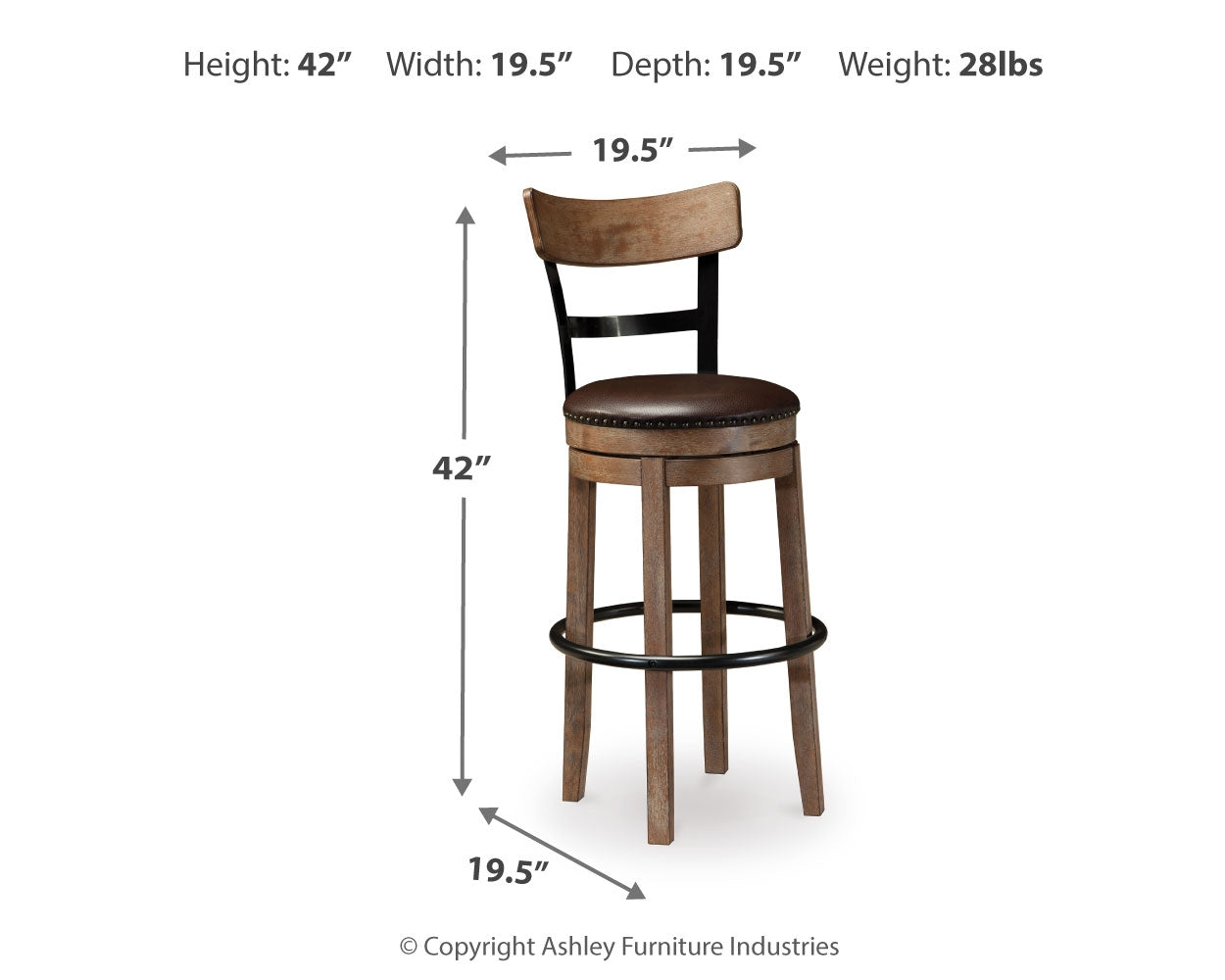 Furniture City Laplace - Ashley Furniture - Pinnadel Dining Room - UPH Swivel Barstool (1/CN) / Light Brown - D542-124