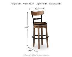 Furniture City Laplace - Ashley Furniture - Pinnadel Dining Room - UPH Swivel Barstool (1/CN) / Light Brown - D542-124