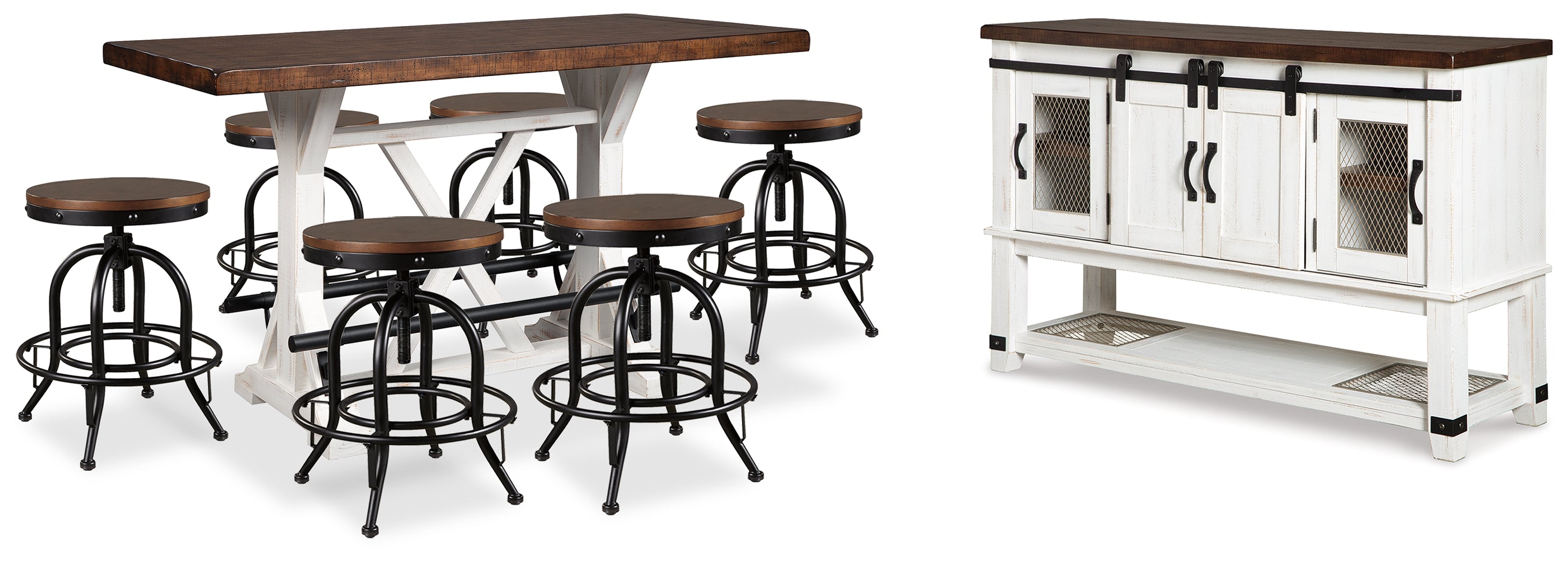 Furniture City Laplace - Ashley Furniture - Valebeck Counter Height Dining Table, 6 Barstools and Server - Counter Height Dining Table, 6 Barstools and Server - D546D32
