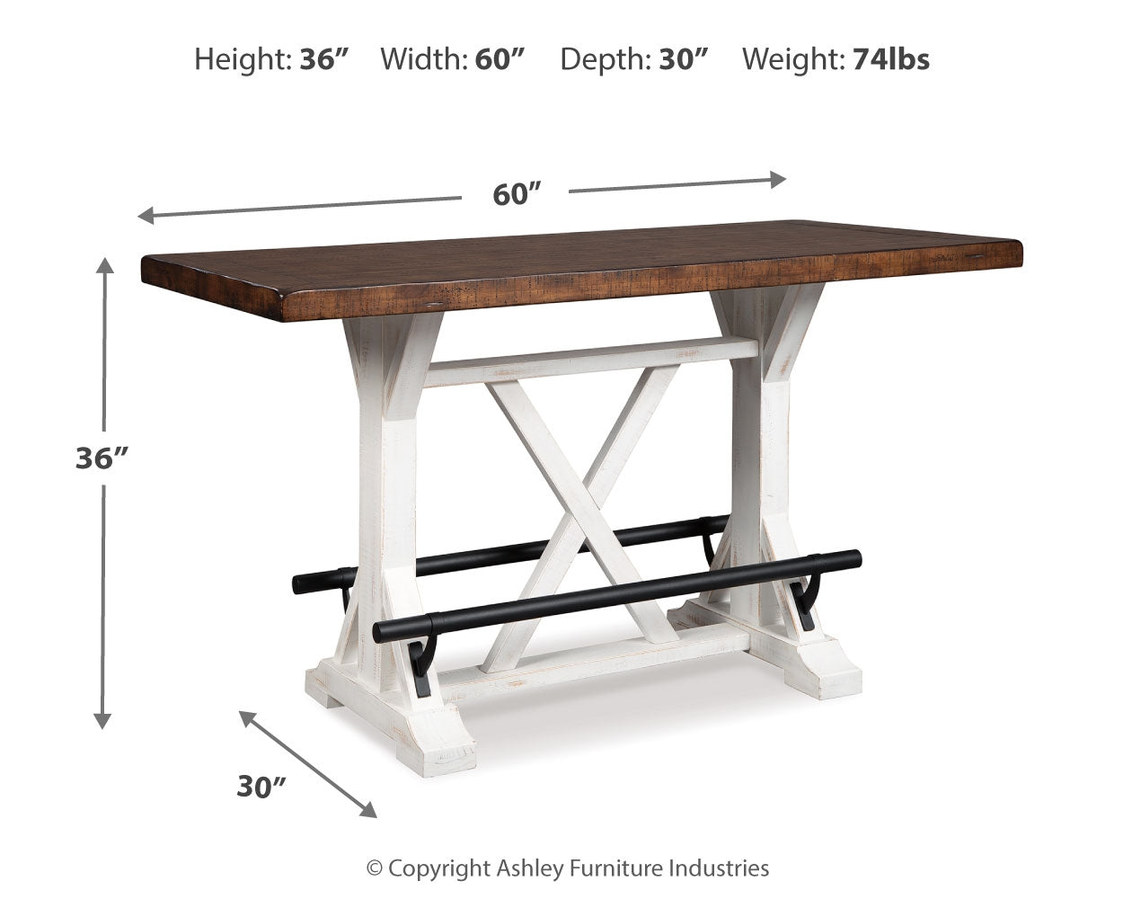 Furniture City Laplace - Ashley Furniture - Valebeck Dining Room - RECT Dining Room Counter Table / White/Brown - D546-13