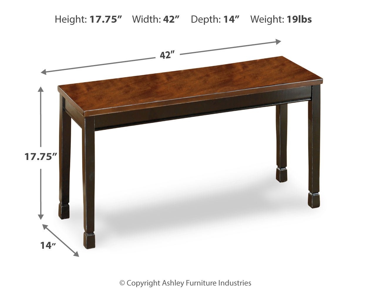 Furniture City Laplace - Ashley Furniture - Owingsville Dining Room - Large Dining Room Bench / Black/Brown - D580-00