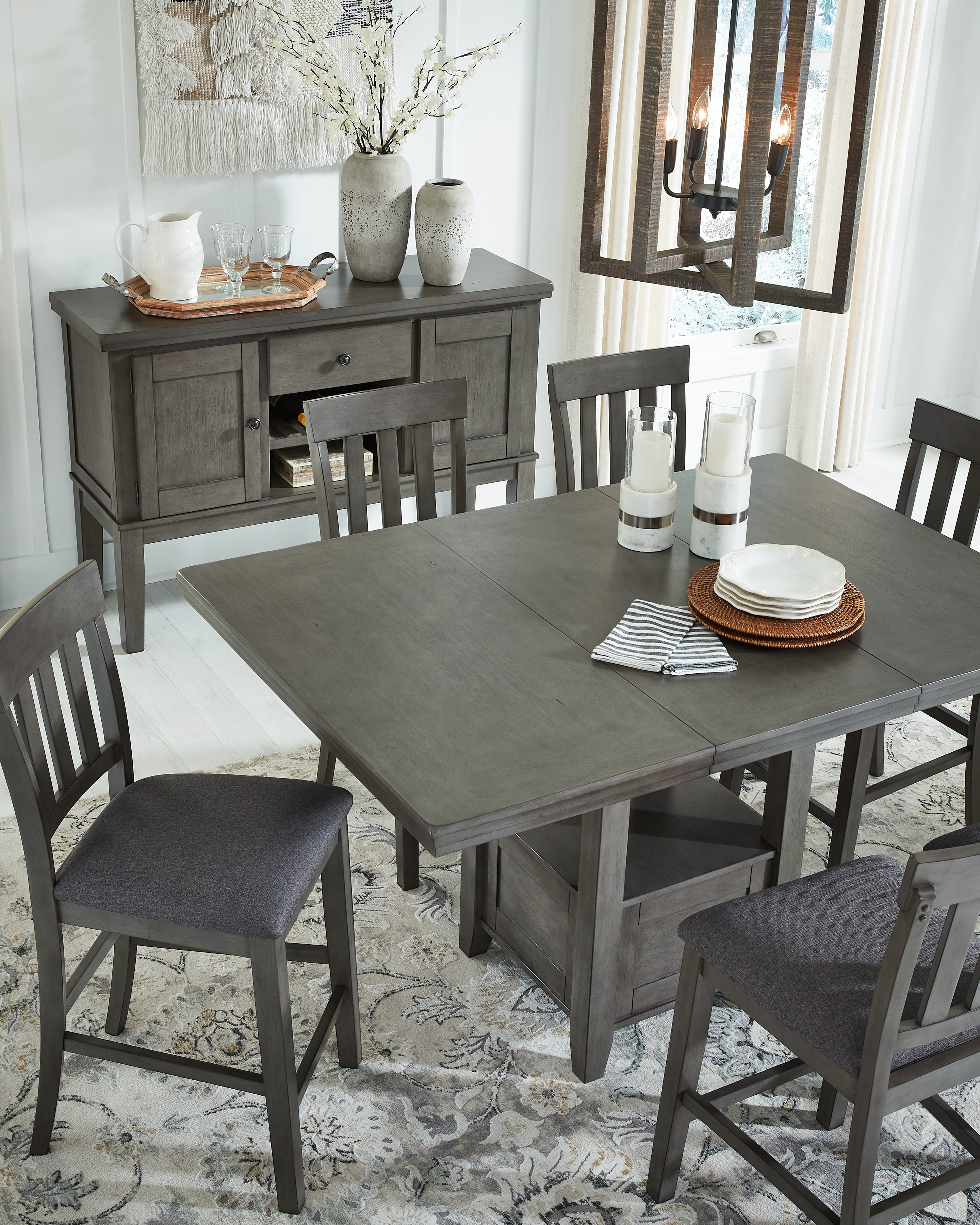 Furniture City Laplace - Ashley Furniture - Hallanden Dining Room - RECT DRM Counter EXT Table / Gray / 42"W x 60"D x 36"H - D589-42