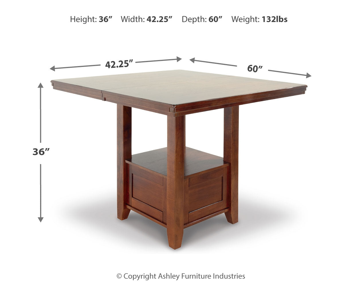 Furniture City Laplace - Ashley Furniture - Ralene Dining Room - RECT DRM Counter EXT Table / Medium Brown - D594-42