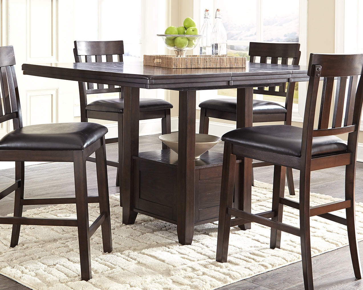 Furniture City Laplace - Ashley Furniture - Haddigan Dining Room - RECT DRM Counter EXT Table / Dark Brown - D596-42