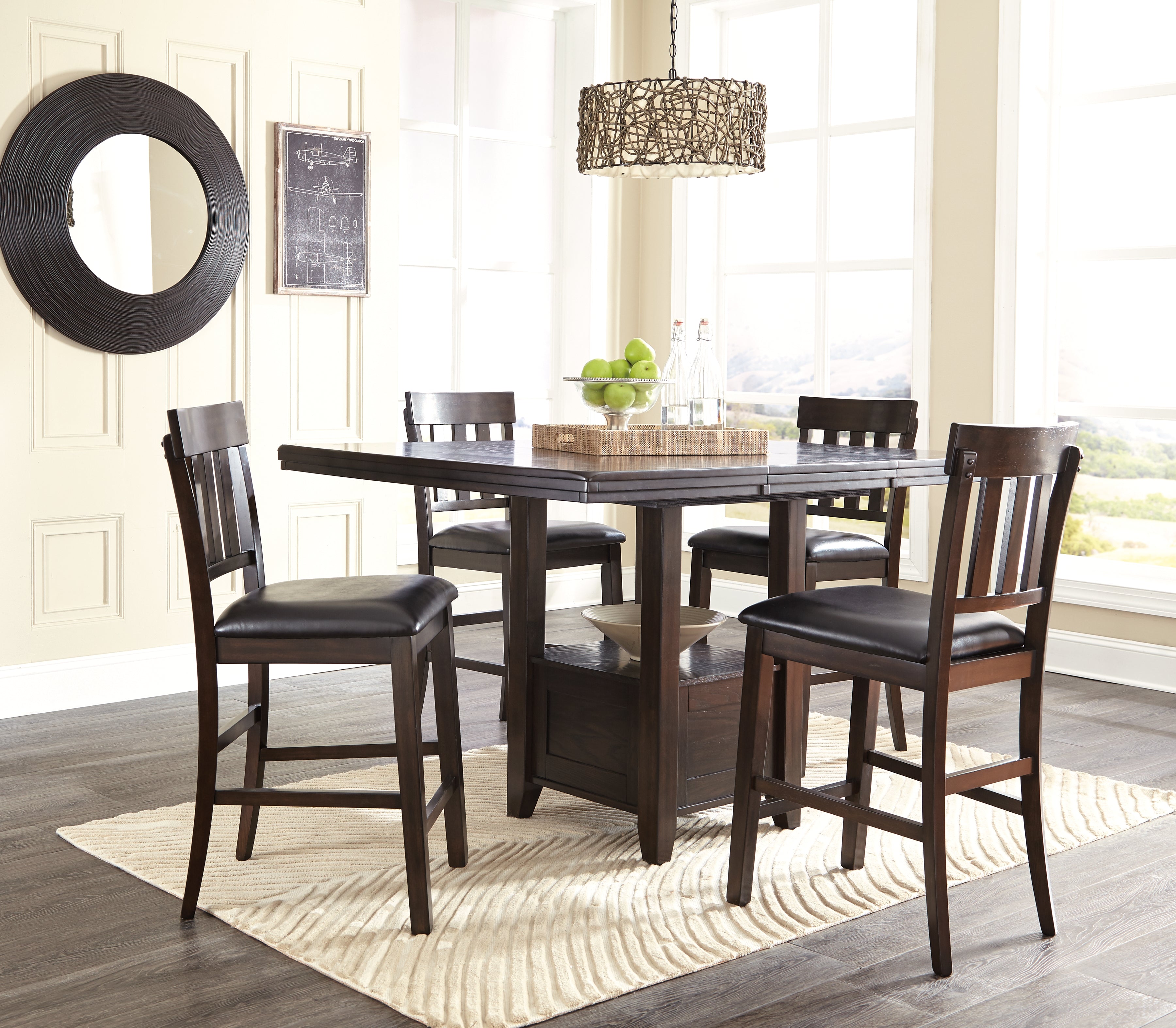 Furniture City Laplace - Ashley Furniture - Haddigan Dining Room - RECT DRM Counter EXT Table / Dark Brown - D596-42
