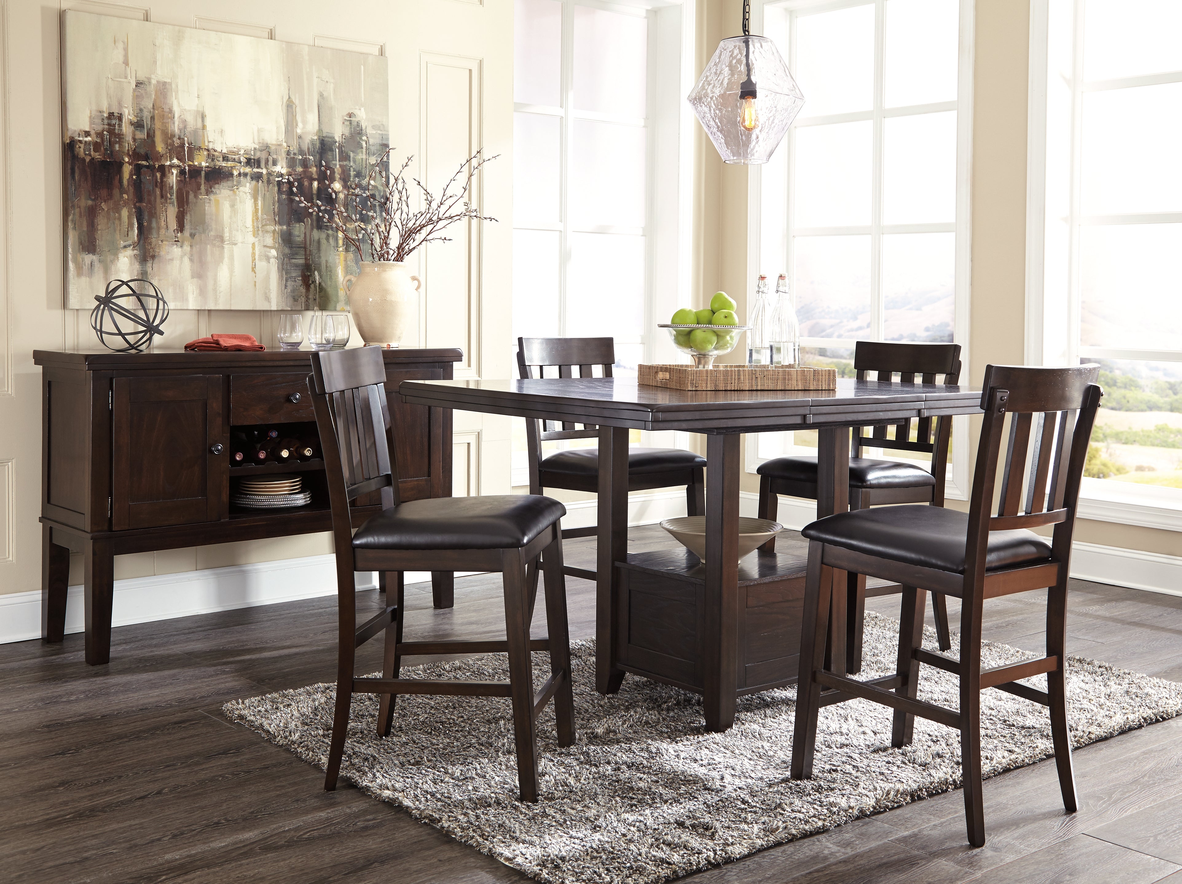 Furniture City Laplace - Ashley Furniture - Haddigan Counter Height Dining Table, 4 Barstools and Server - Counter Height Dining Table, 4 Barstools and Server - D596D8