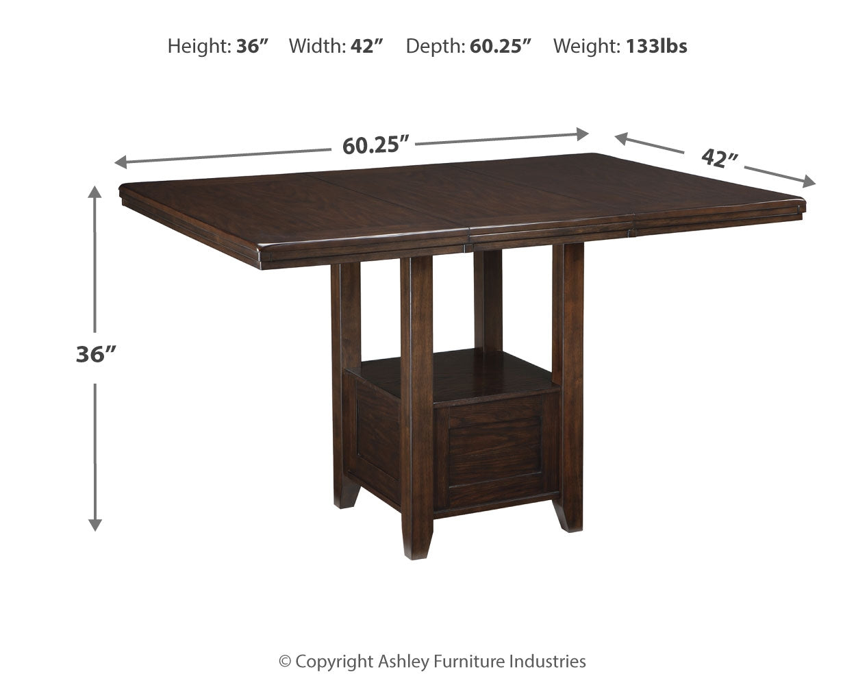Furniture City Laplace - Ashley Furniture - Haddigan Dining Room - RECT DRM Counter EXT Table / Dark Brown - D596-42