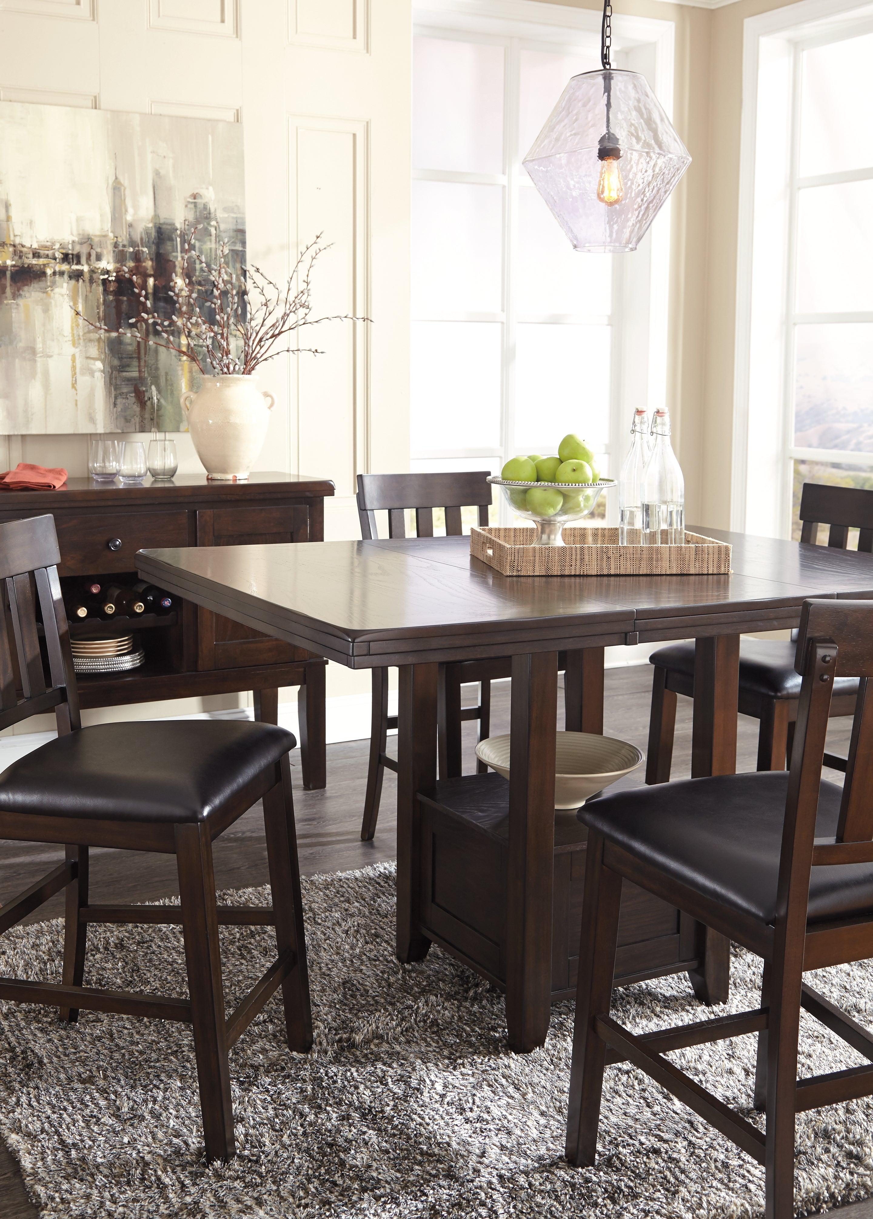 Furniture City Laplace - Ashley Furniture - Haddigan Dining Room - RECT DRM Counter EXT Table / Dark Brown - D596-42