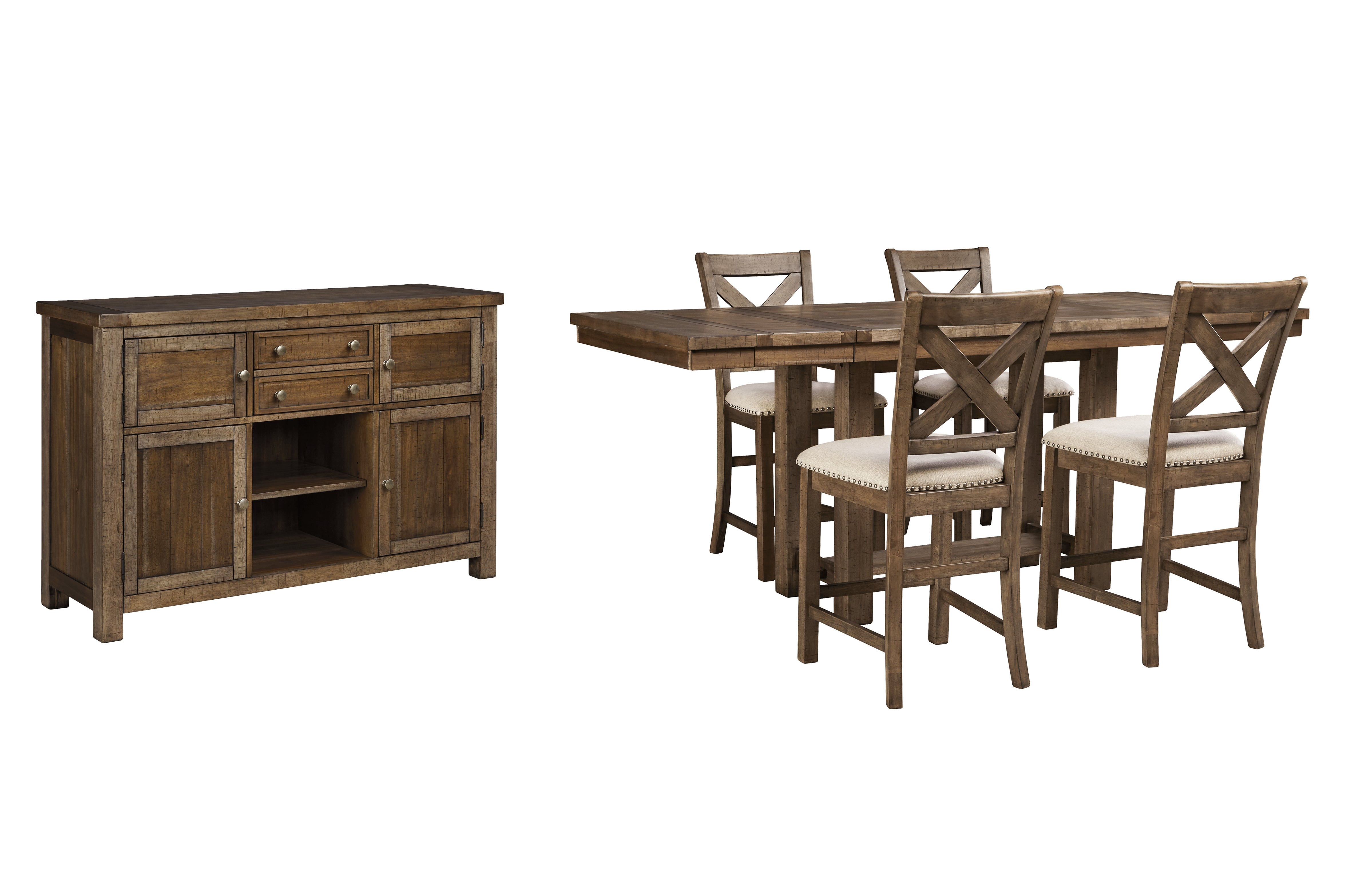 Furniture City Laplace - Ashley Furniture - Moriville Counter Height Dining Table, 4 Barstools and Server - Counter Height Dining Table, 4 Barstools and Server - D631D8