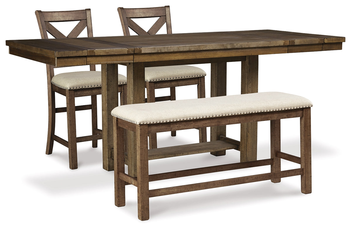 Furniture City Laplace - Ashley Furniture - Moriville Counter Height Dining Table and 2 Barstools and Bench - Counter Height Dining Table and 2 Barstools and Bench - D631D9