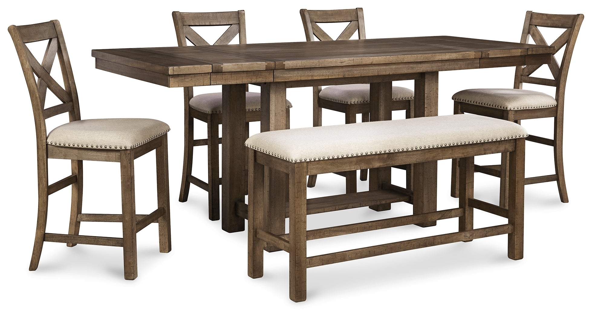 Furniture City Laplace - Ashley Furniture - Moriville Counter Height Dining Table with 4 Barstools and Bench - Counter Height Dining Table with 4 Barstools and Bench - D631D3