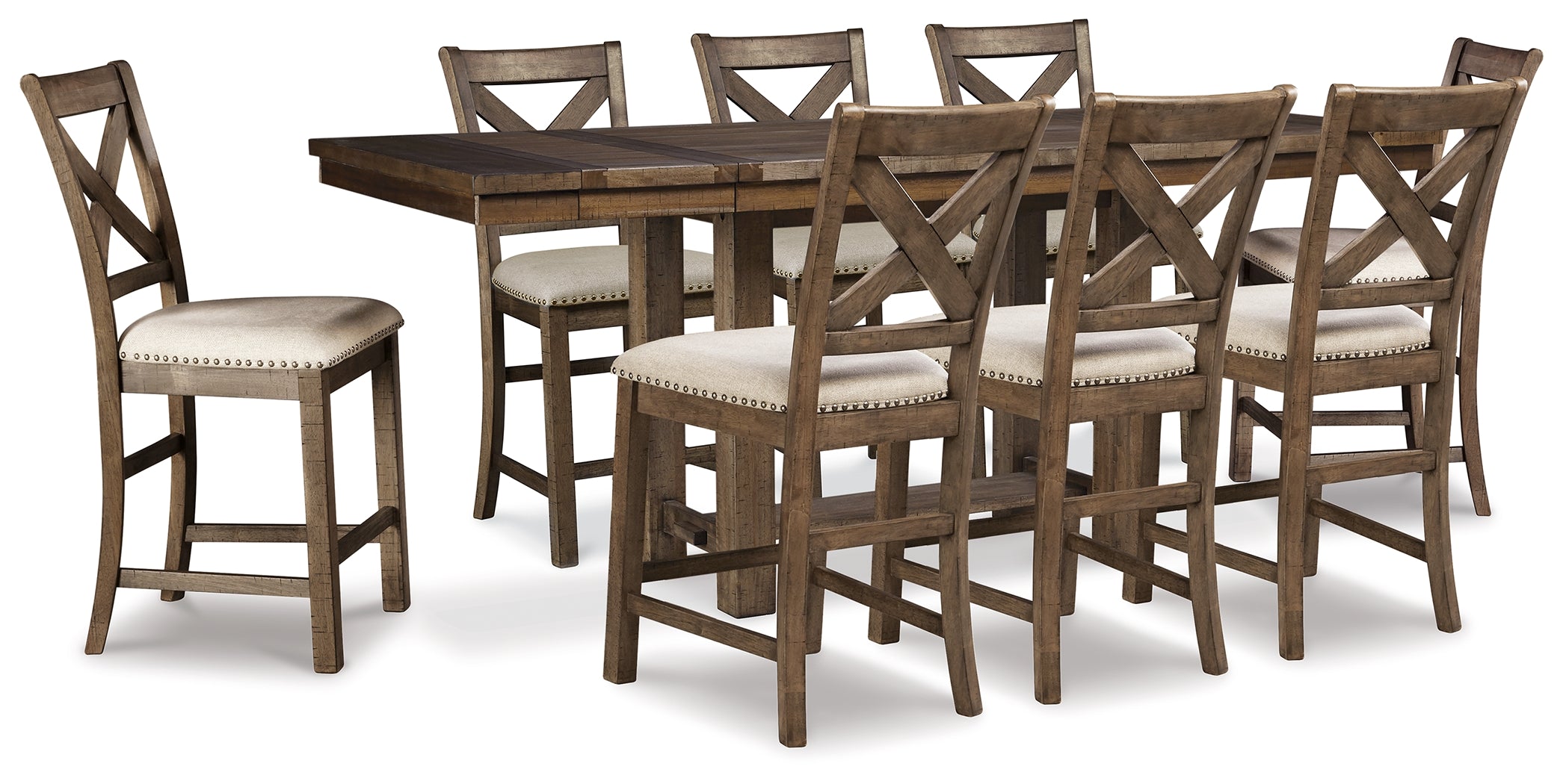Furniture City Laplace - Ashley Furniture - Moriville Counter Height Extension Table and 8 Barstools - Counter Height Extension Table and 8 Barstools - D631D12