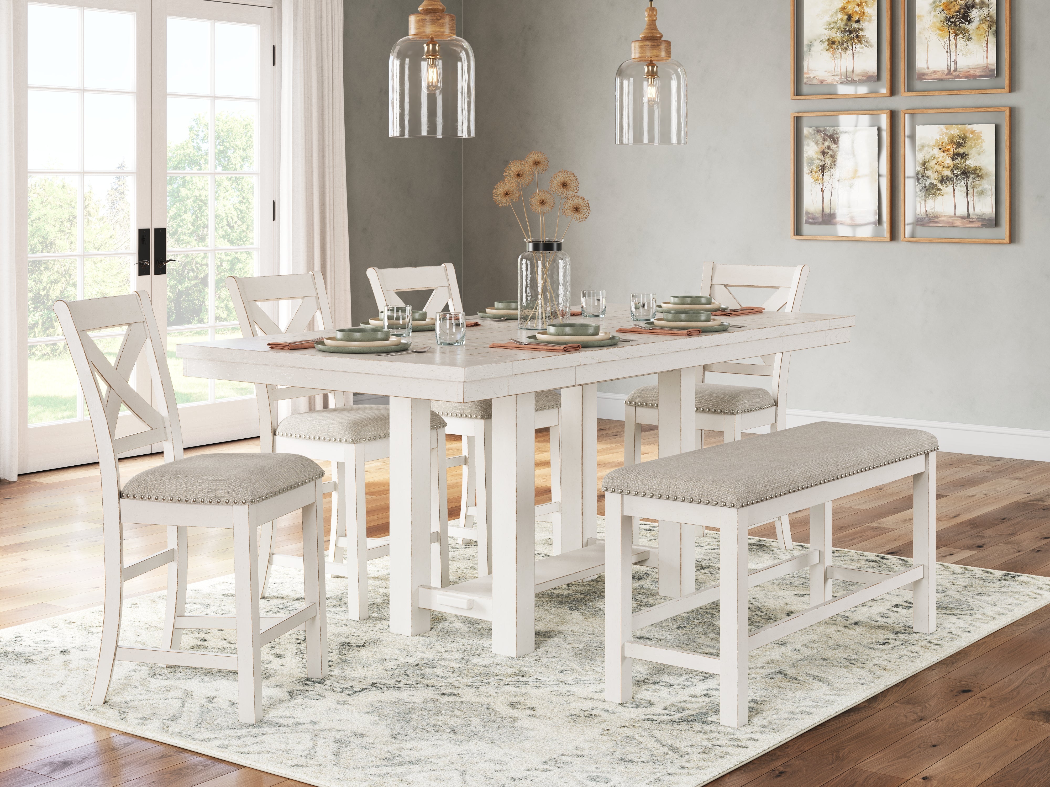 Furniture City Laplace - Ashley Furniture - Robbinsdale Counter Height Dining Table, 4 Barstools and Bench - Counter Height Dining Table, 4 Barstools and Bench - D642D2