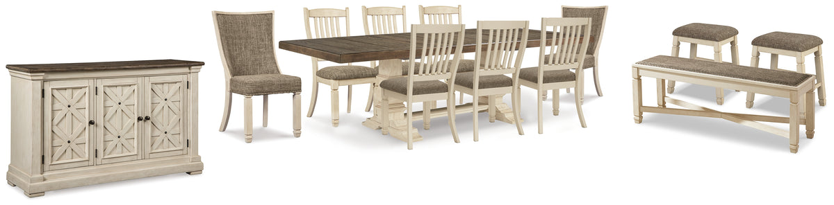 Furniture City Laplace - Ashley Furniture - Bolanburg Dining Table with 8 Chairs and Bench with Server and 2 Stools - Dining Table with 8 Chairs and Bench with Server and 2 Stools - D647D28