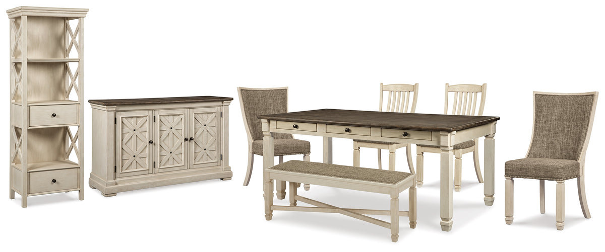 Furniture City Laplace - Ashley Furniture - Bolanburg Dining Table, 4 Chairs, Bench, Server and Display Cabinet - Dining Table, 4 Chairs, Bench, Server and Display Cabinet - D647D24