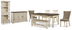 Furniture City Laplace - Ashley Furniture - Bolanburg Dining Table, 4 Chairs, Bench, Server and Display Cabinet - Dining Table, 4 Chairs, Bench, Server and Display Cabinet - D647D24
