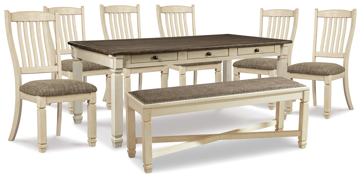 Furniture City Laplace - Ashley Furniture - Bolanburg Dining Table, 6 Chairs, and Bench - Dining Table, 6 Chairs, and Bench - D647D26