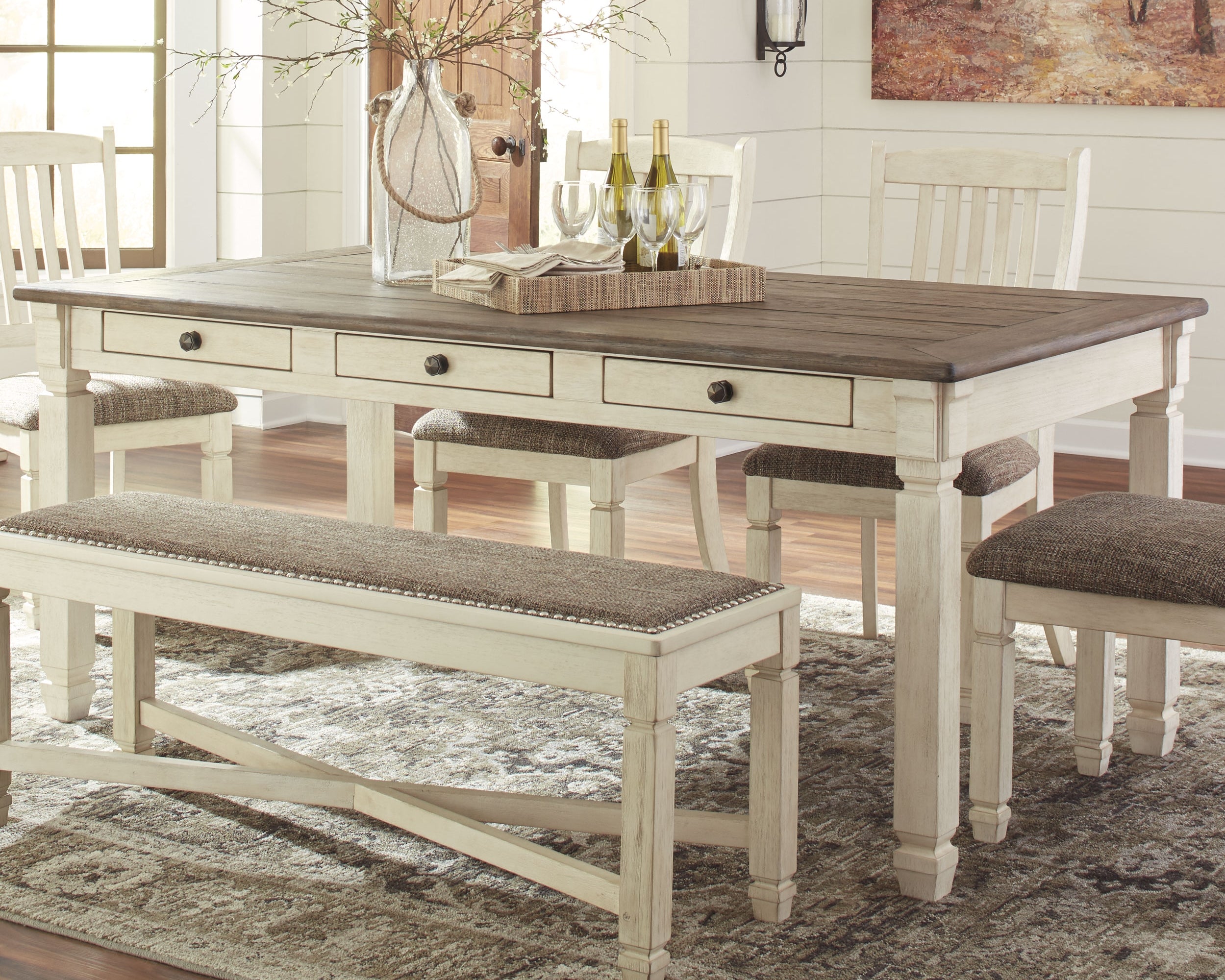 Furniture City Laplace - Ashley Furniture - Bolanburg Dining Room - Extra Large UPH DRM Bench / Two-tone - D647-08