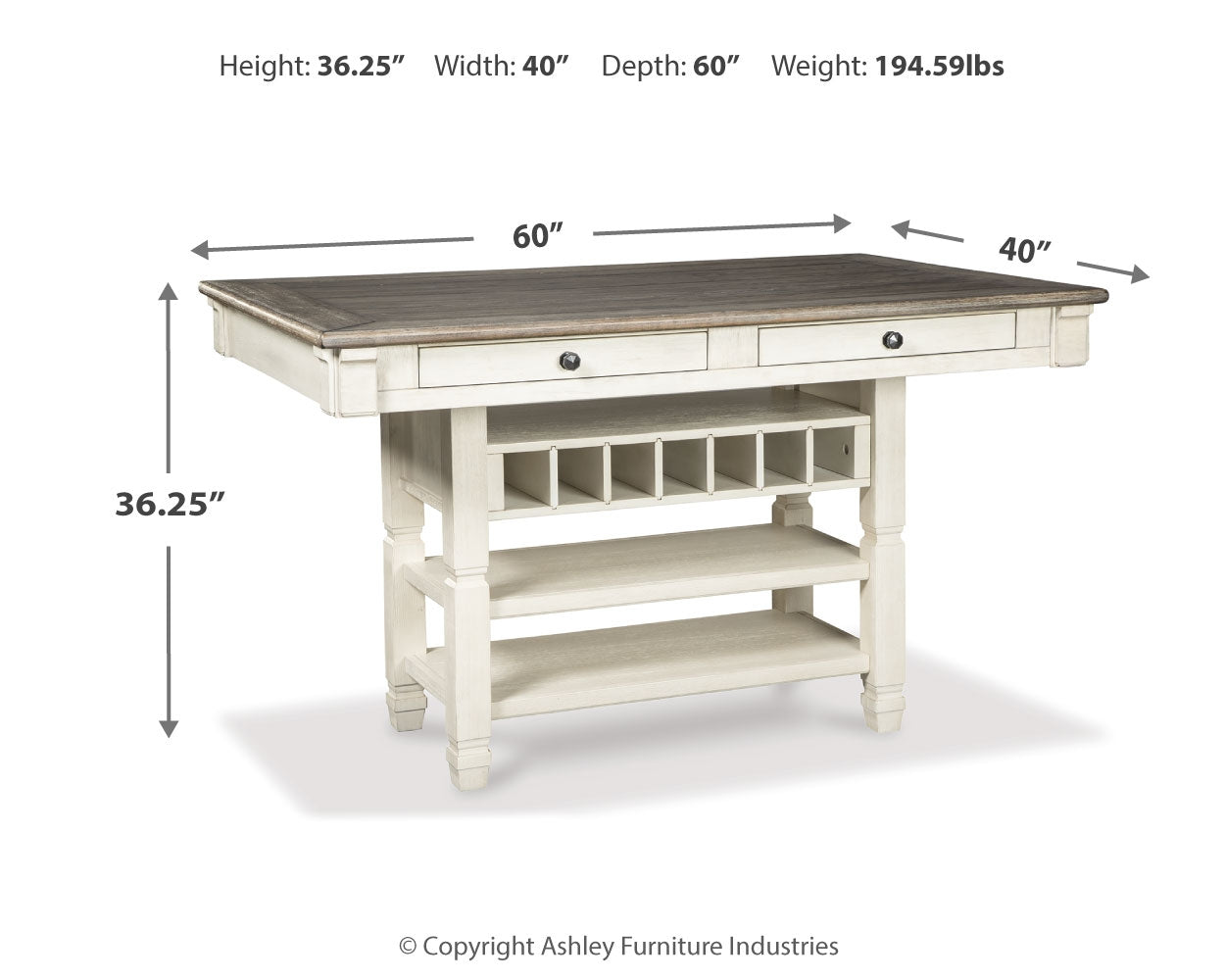 Furniture City Laplace - Ashley Furniture - Bolanburg Dining Room - RECT Dining Room Counter Table / Two-tone - D647-32