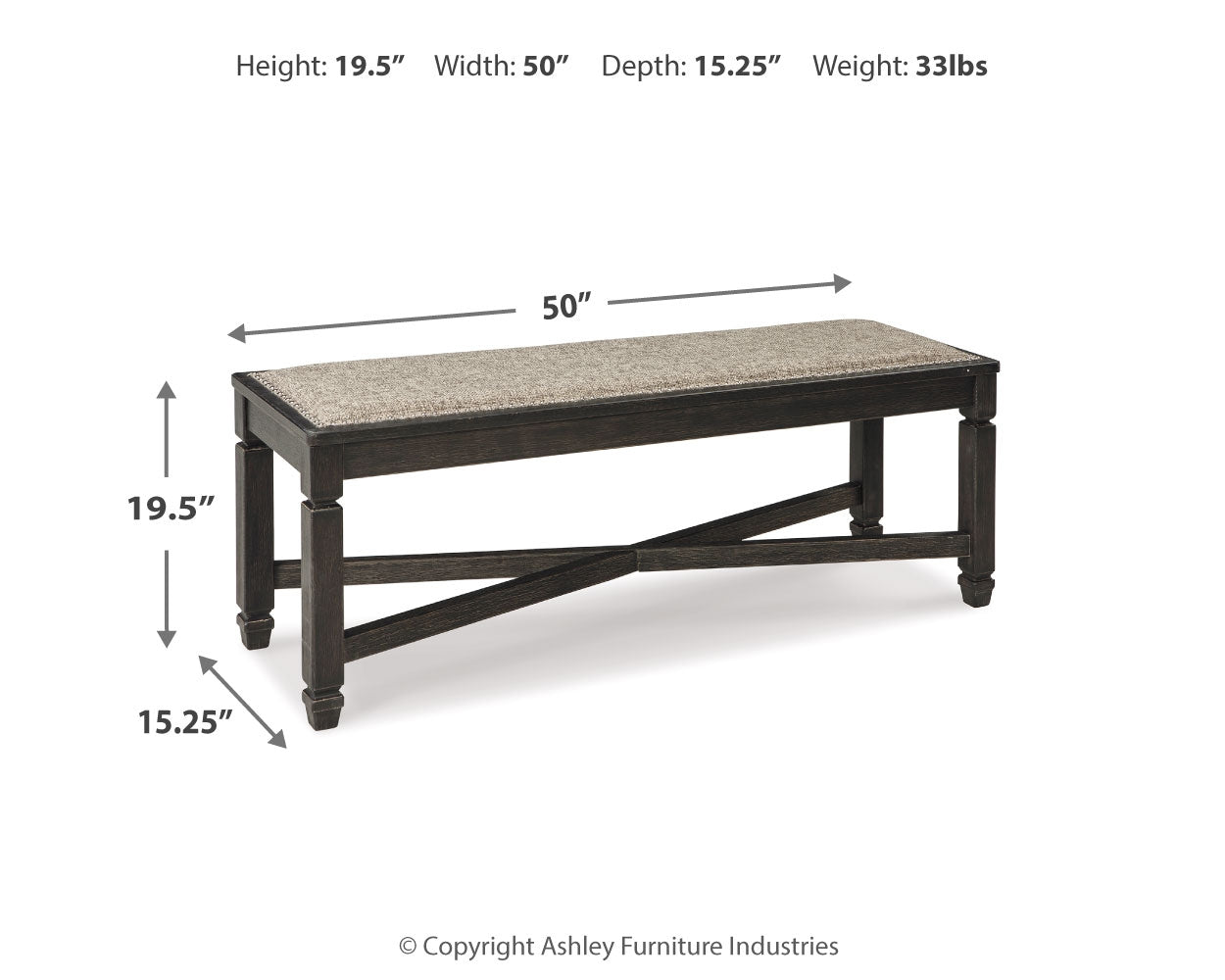 Furniture City Laplace - Ashley Furniture - Tyler Creek Dining Room - Upholstered Bench / Black/Grayish Brown - D736-00