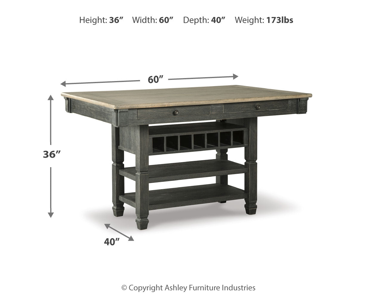 Furniture City Laplace - Ashley Furniture - Tyler Creek Dining Room - RECT Dining Room Counter Table / Black/Gray - D736-32