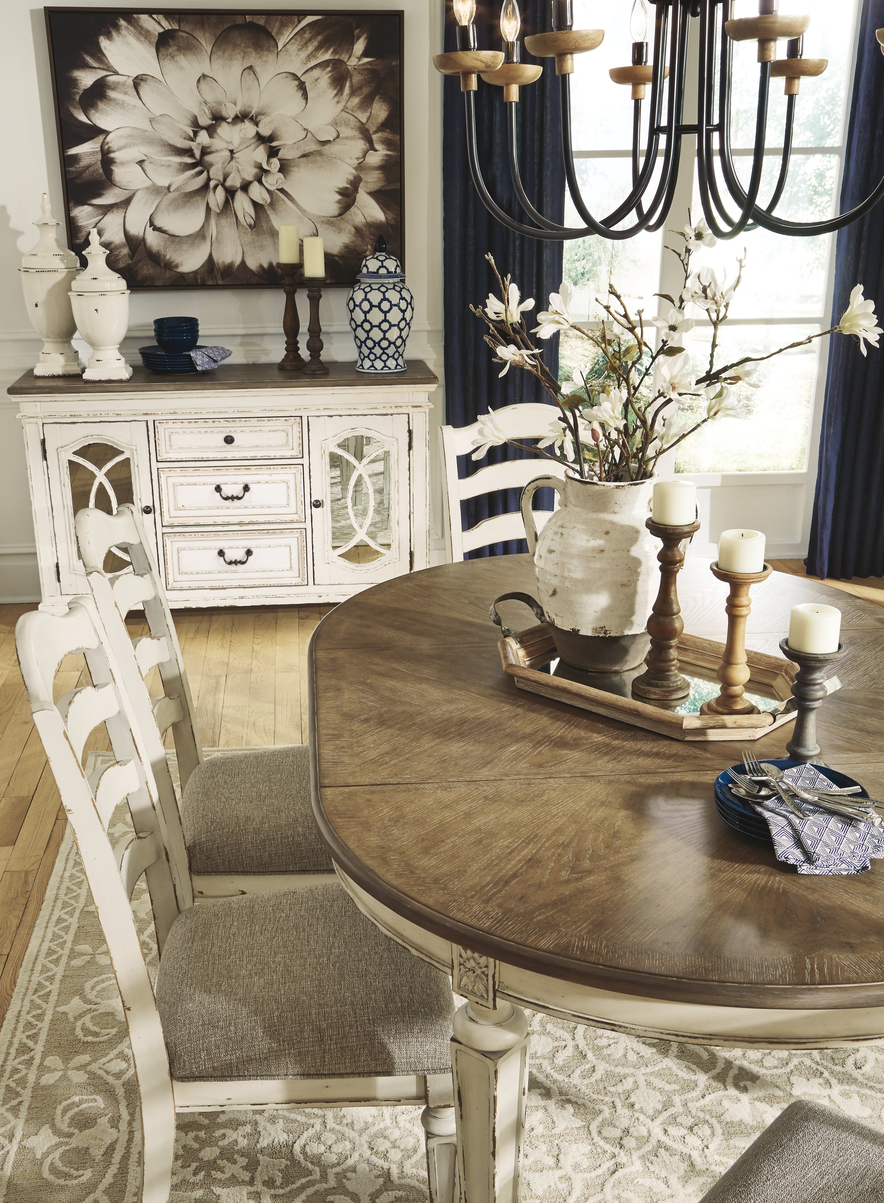 Furniture City Laplace - Ashley Furniture - Realyn Dining Room - Oval Dining Room EXT Table / Chipped White - D743-35