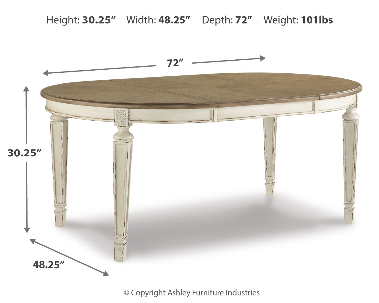 Furniture City Laplace - Ashley Furniture - Realyn Dining Room - Oval Dining Room EXT Table / Chipped White - D743-35