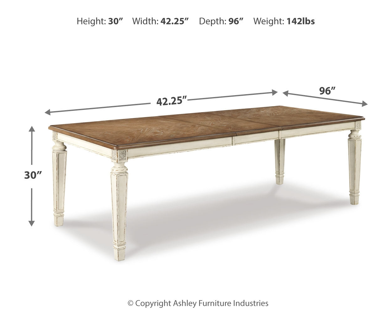 Furniture City Laplace - Ashley Furniture - Realyn Dining Room - RECT Dining Room EXT Table / Chipped White - D743-45