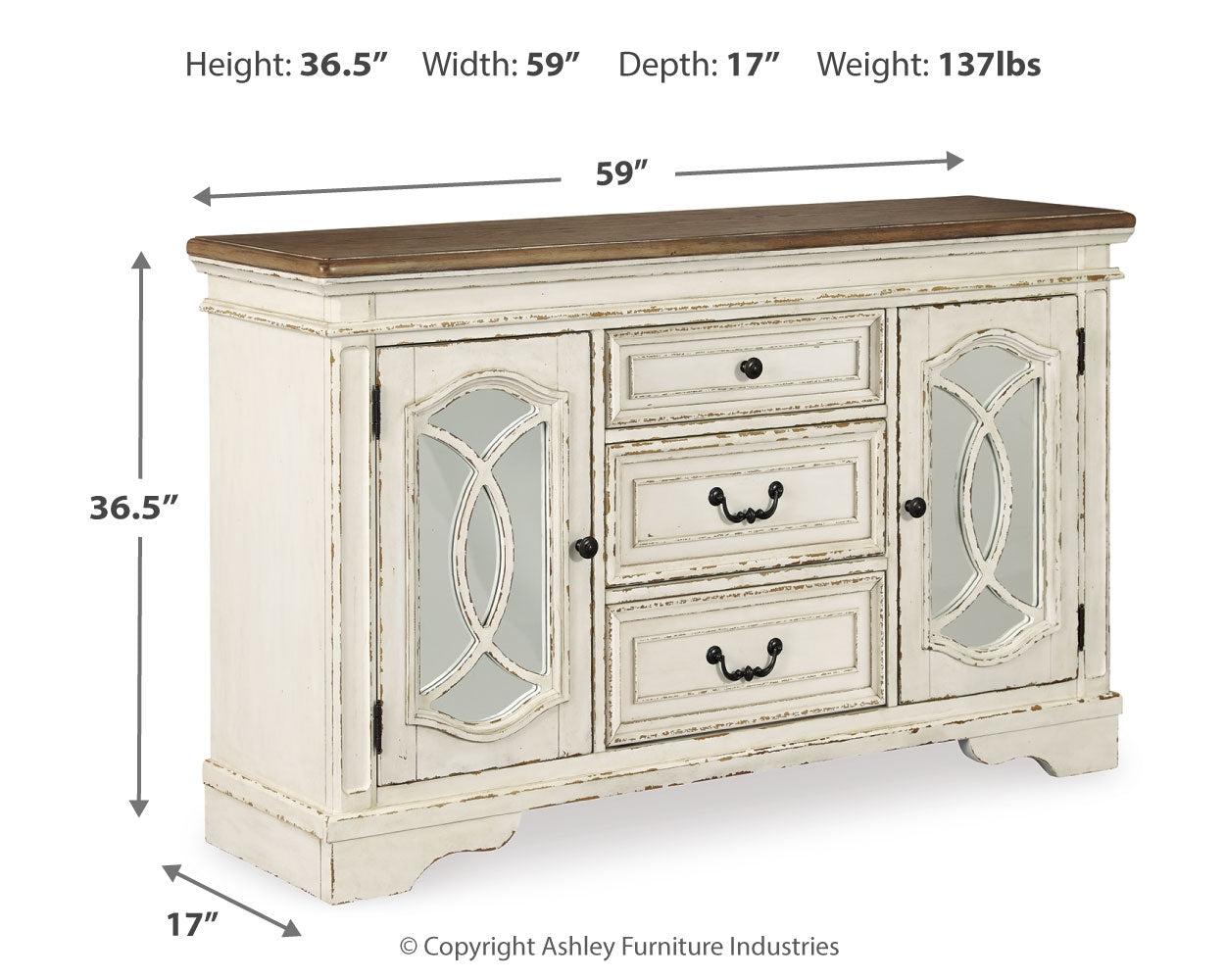 Furniture City Laplace - Ashley Furniture - Realyn Dining Room - RECT Dining Room EXT Table / Chipped White - D743-45