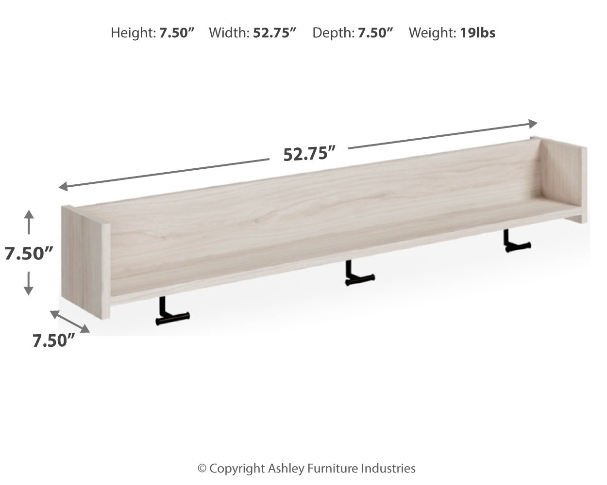 Furniture City Laplace - Ashley Furniture - Socalle Wall Decor - Wall Mounted Coat Rack w/Shelf / Light Natural - EA1864-151