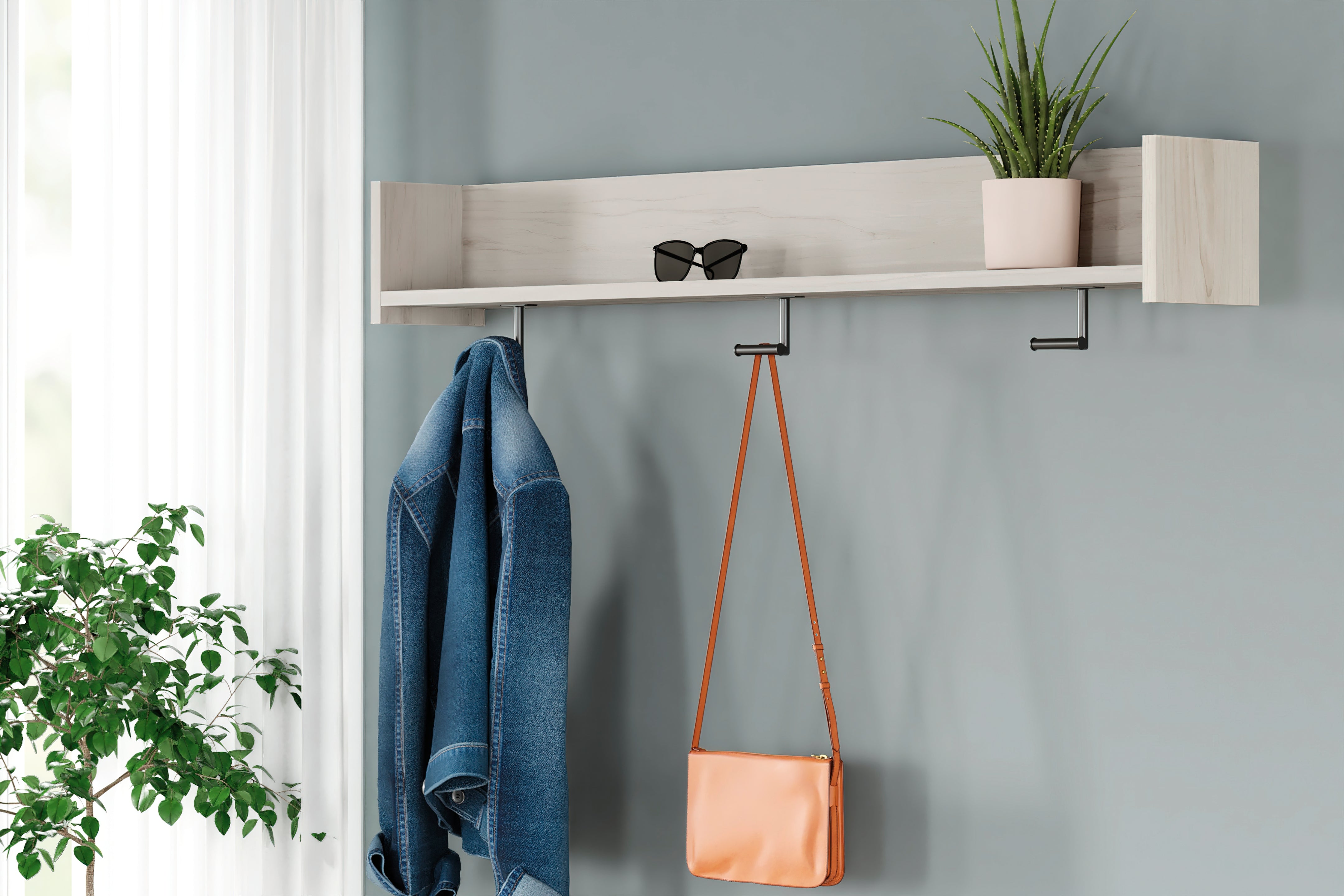 Furniture City Laplace - Ashley Furniture - Socalle Wall Decor - Wall Mounted Coat Rack w/Shelf / Light Natural - EA1864-151