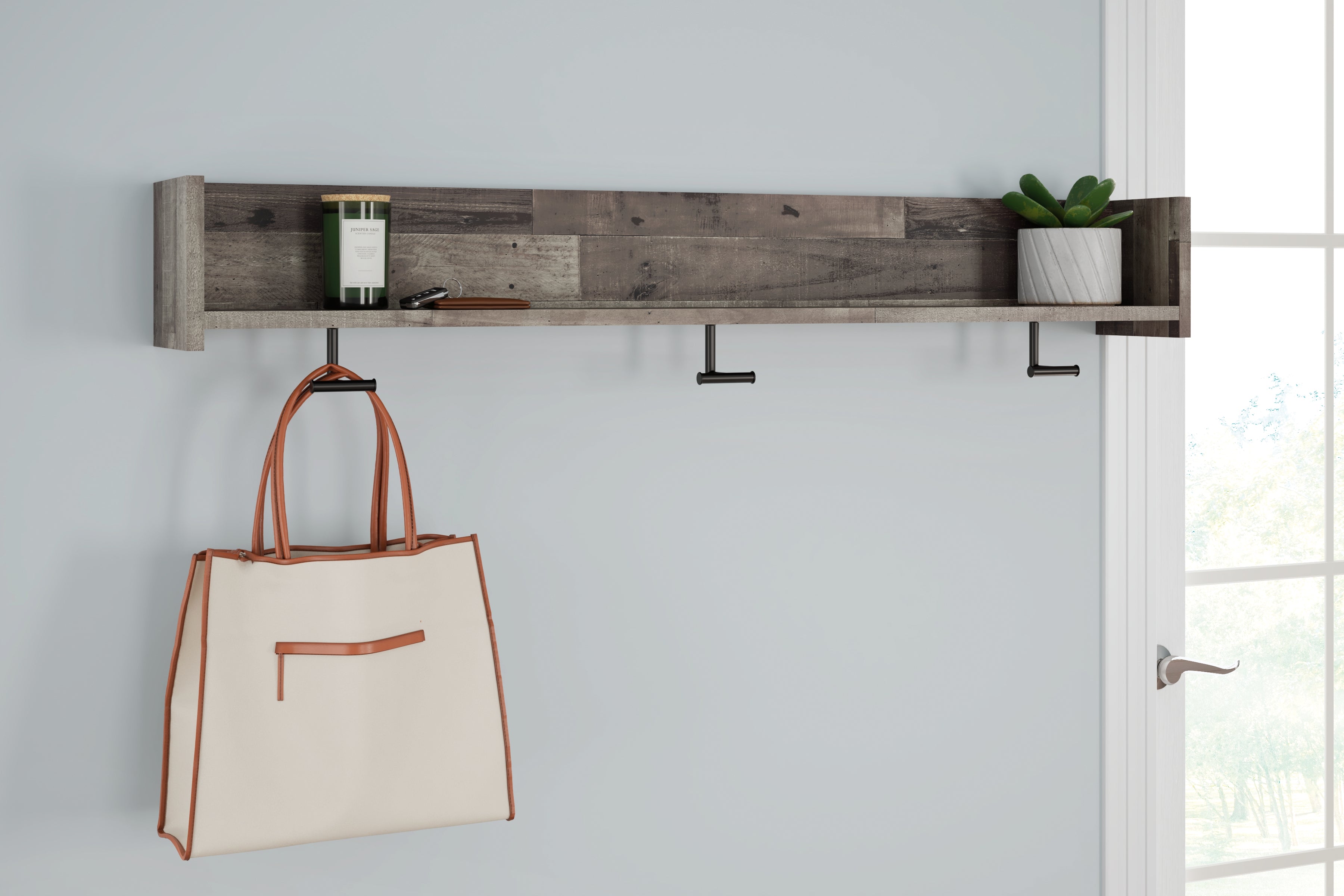 Furniture City Laplace - Ashley Furniture - Neilsville Wall Decor - Wall Mounted Coat Rack w/Shelf / Whitewash - EA2320-151