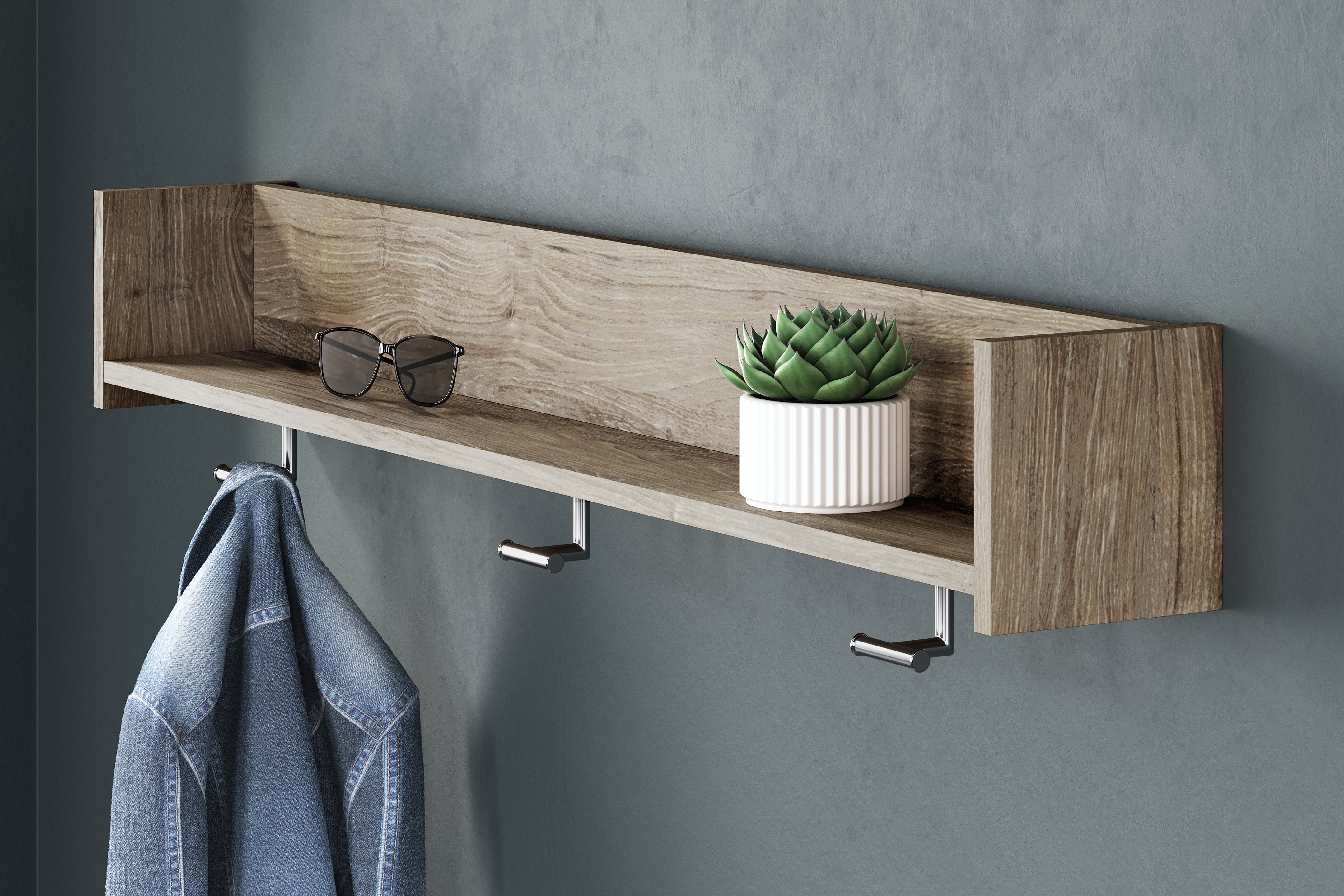 Furniture City Laplace - Ashley Furniture - Oliah Wall Decor - Wall Mounted Coat Rack w/Shelf / Natural - EA2270-151