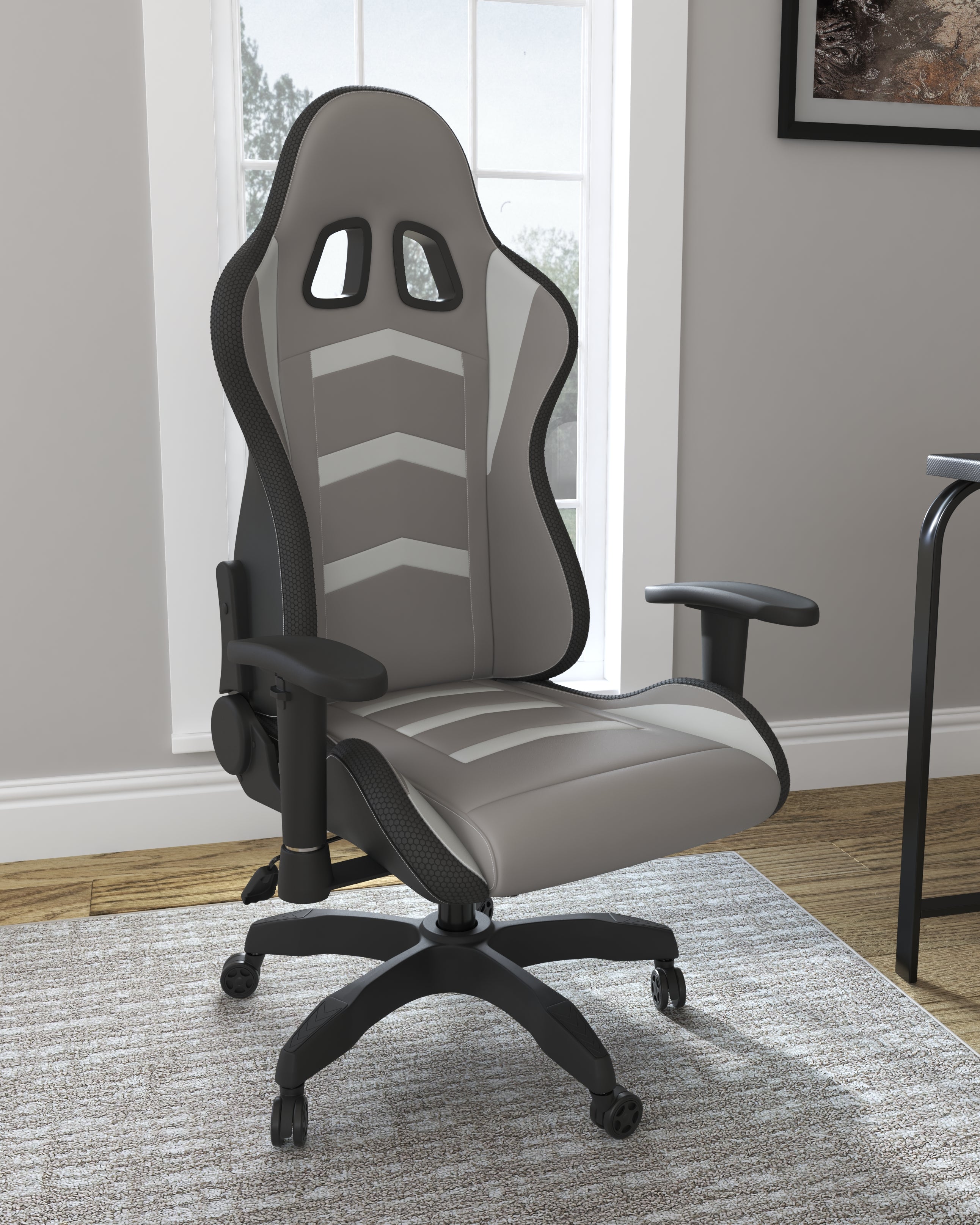 Furniture City Laplace - Ashley Furniture - Lynxtyn Desk Chair - Home Office Swivel Desk Chair / White/Gray - H400-08A