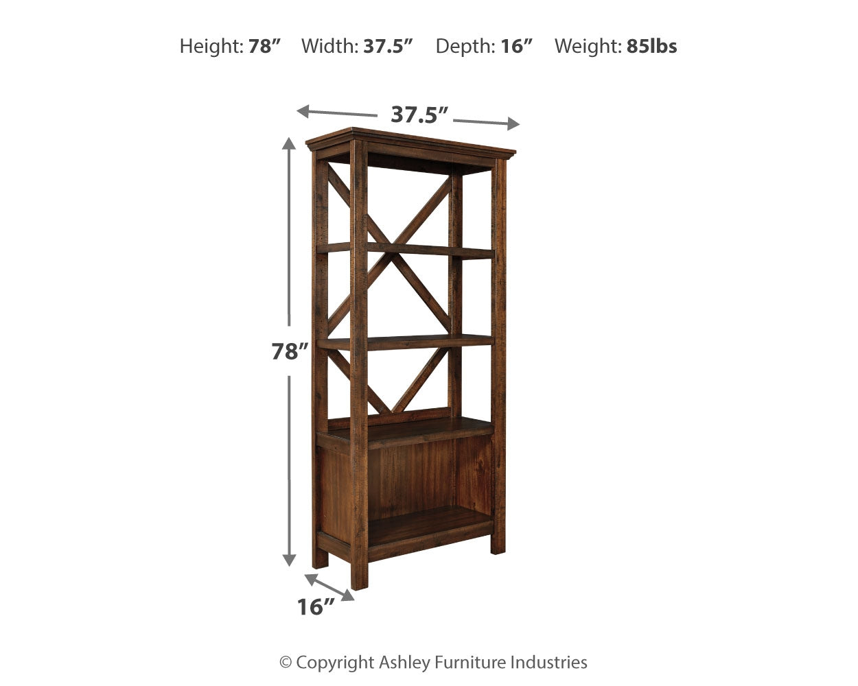 Furniture City Laplace - Ashley Furniture - Baldridge Bookcase - Large Bookcase / Rustic Brown - H675-17